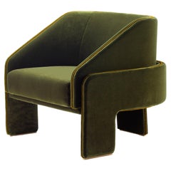 Bauhaus Inspired Armchair L'Unité with Brass Feet, Green Cotton Velvet