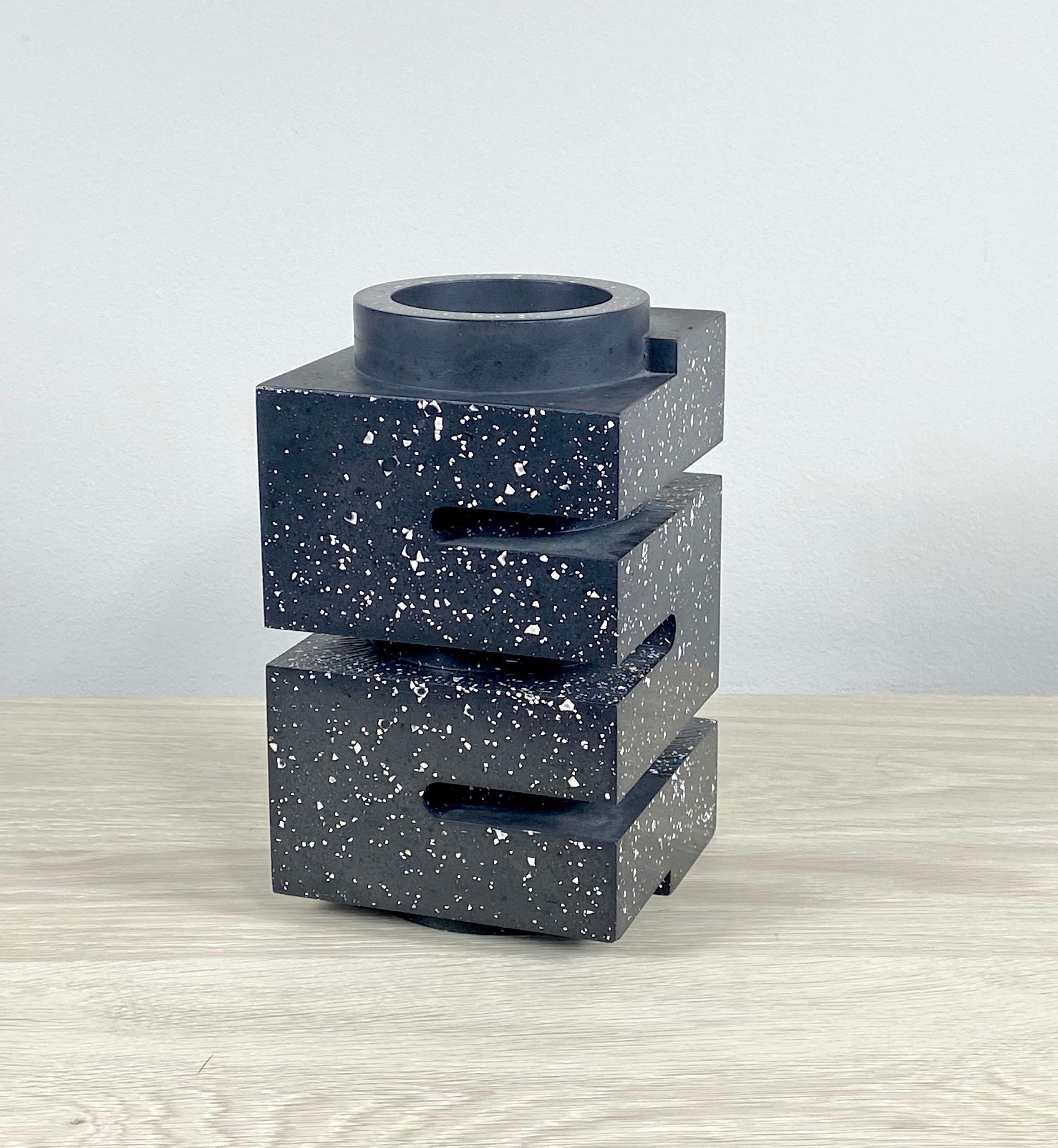 Bauhaus Inspired Black Speckled Resin Vase For Sale 3