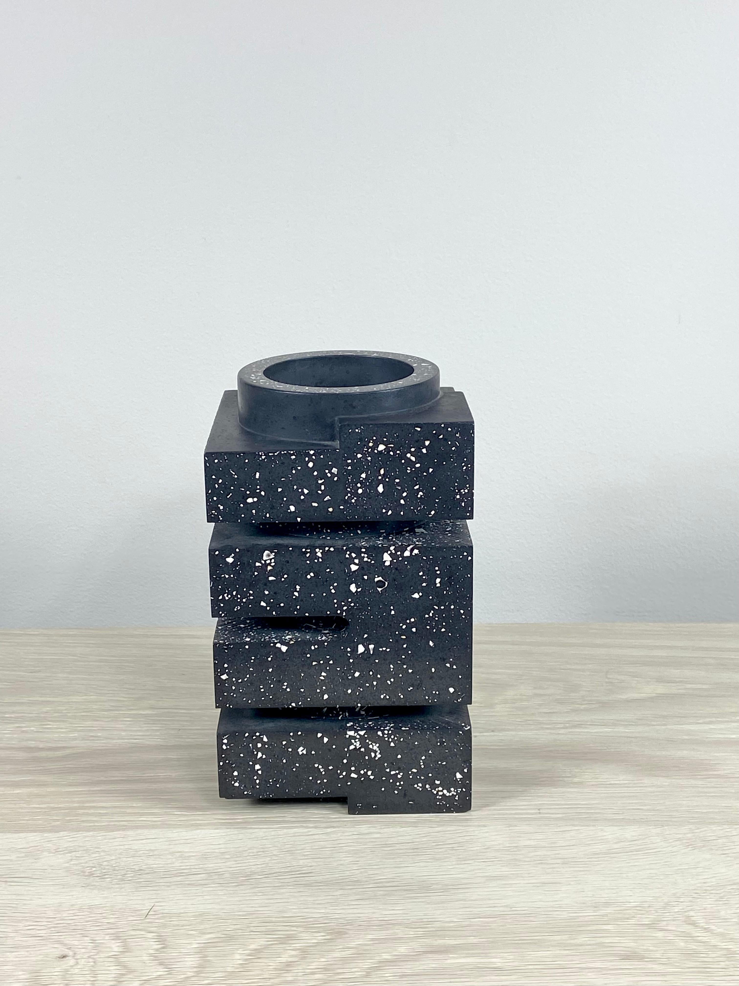 American Bauhaus Inspired Black Speckled Resin Vase For Sale