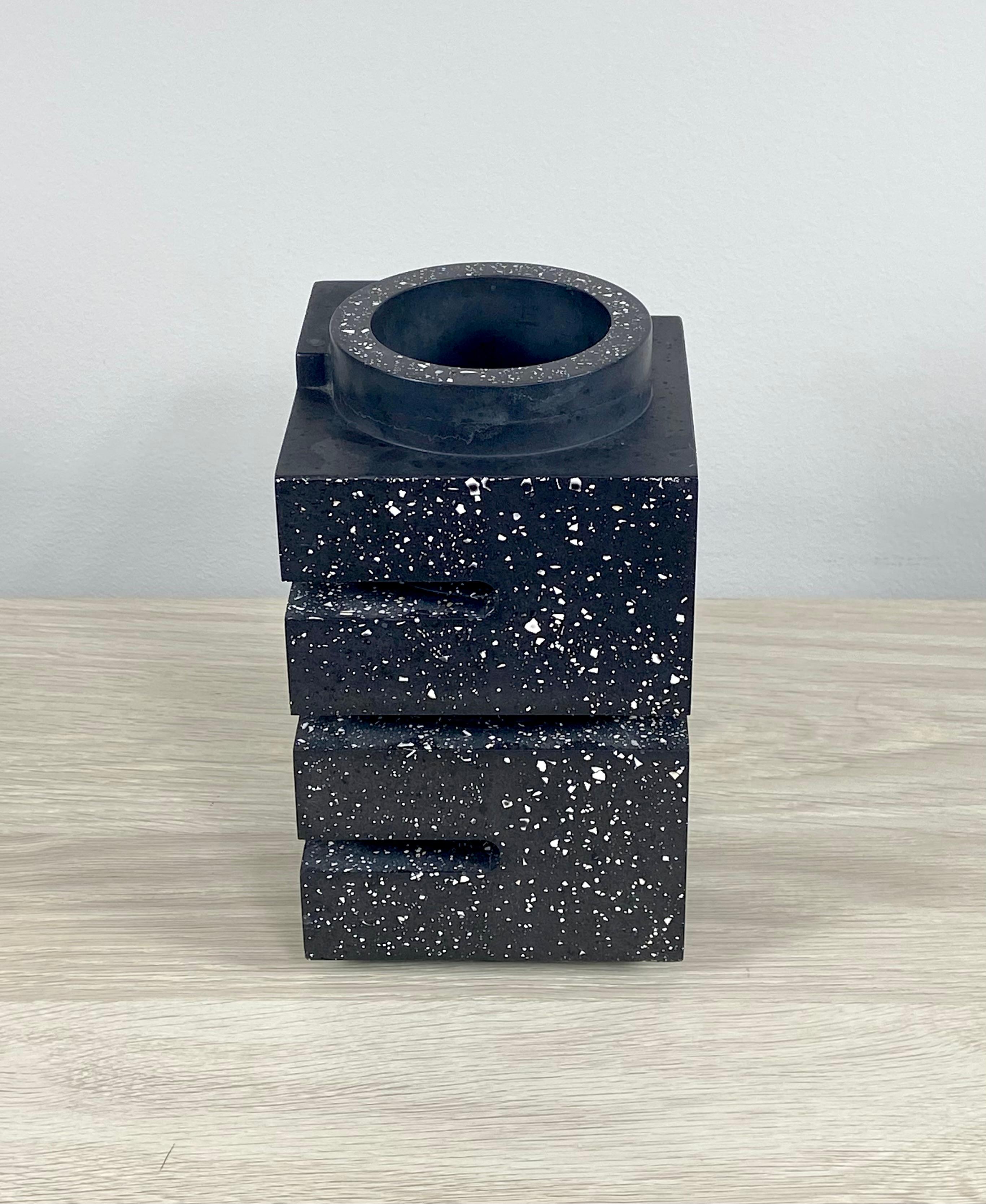 Contemporary Bauhaus Inspired Black Speckled Resin Vase For Sale