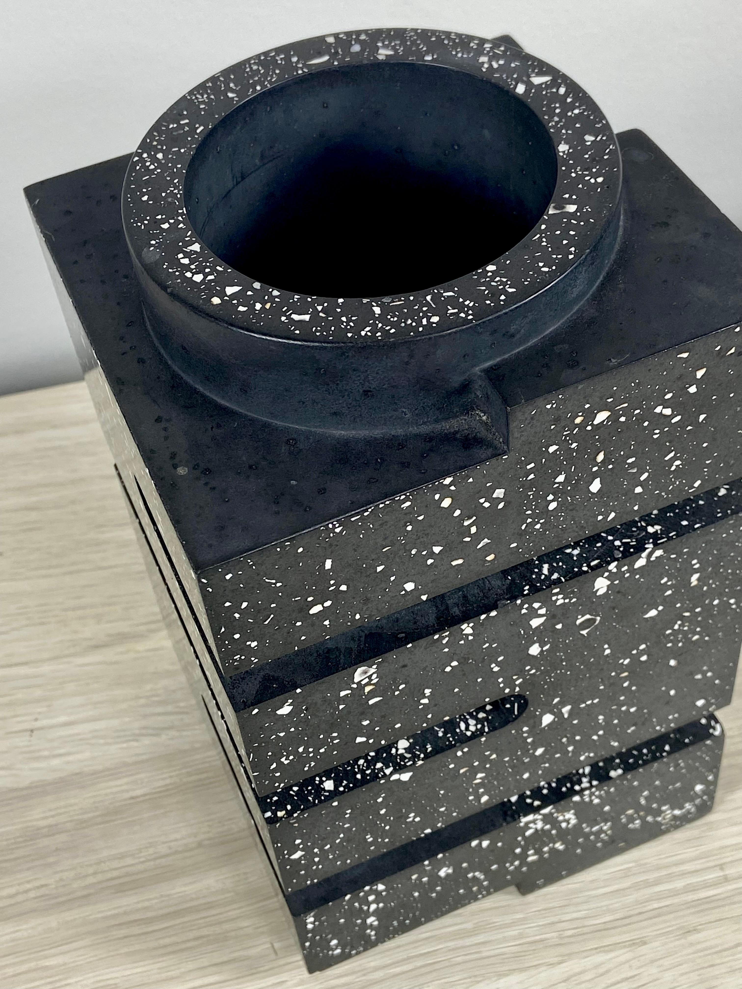 Bauhaus Inspired Black Speckled Resin Vase For Sale 1