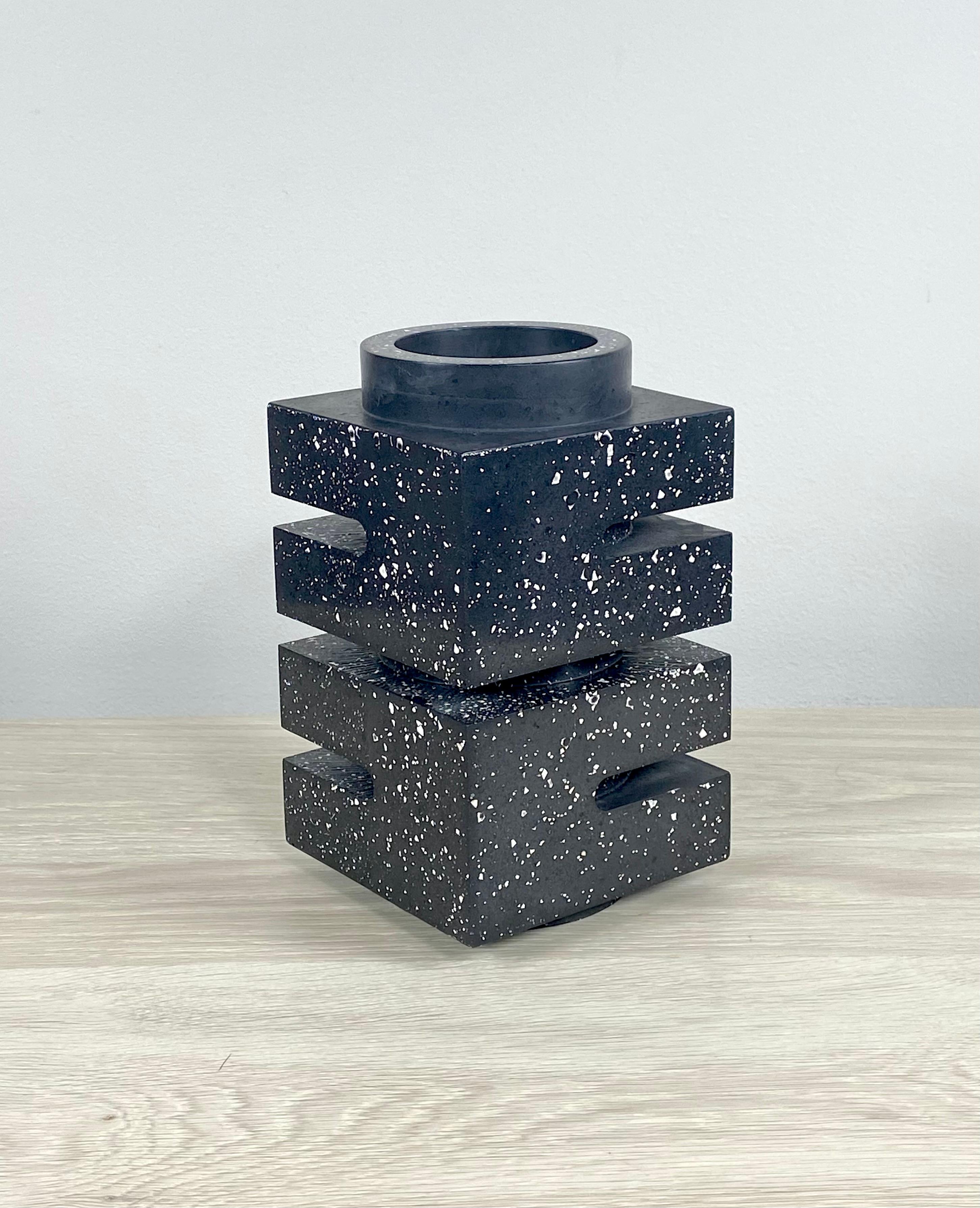Bauhaus Inspired Black Speckled Resin Vase For Sale 2