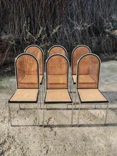 Bauhaus inspired Dining Chairs in beech and steel with cane seats and backrests