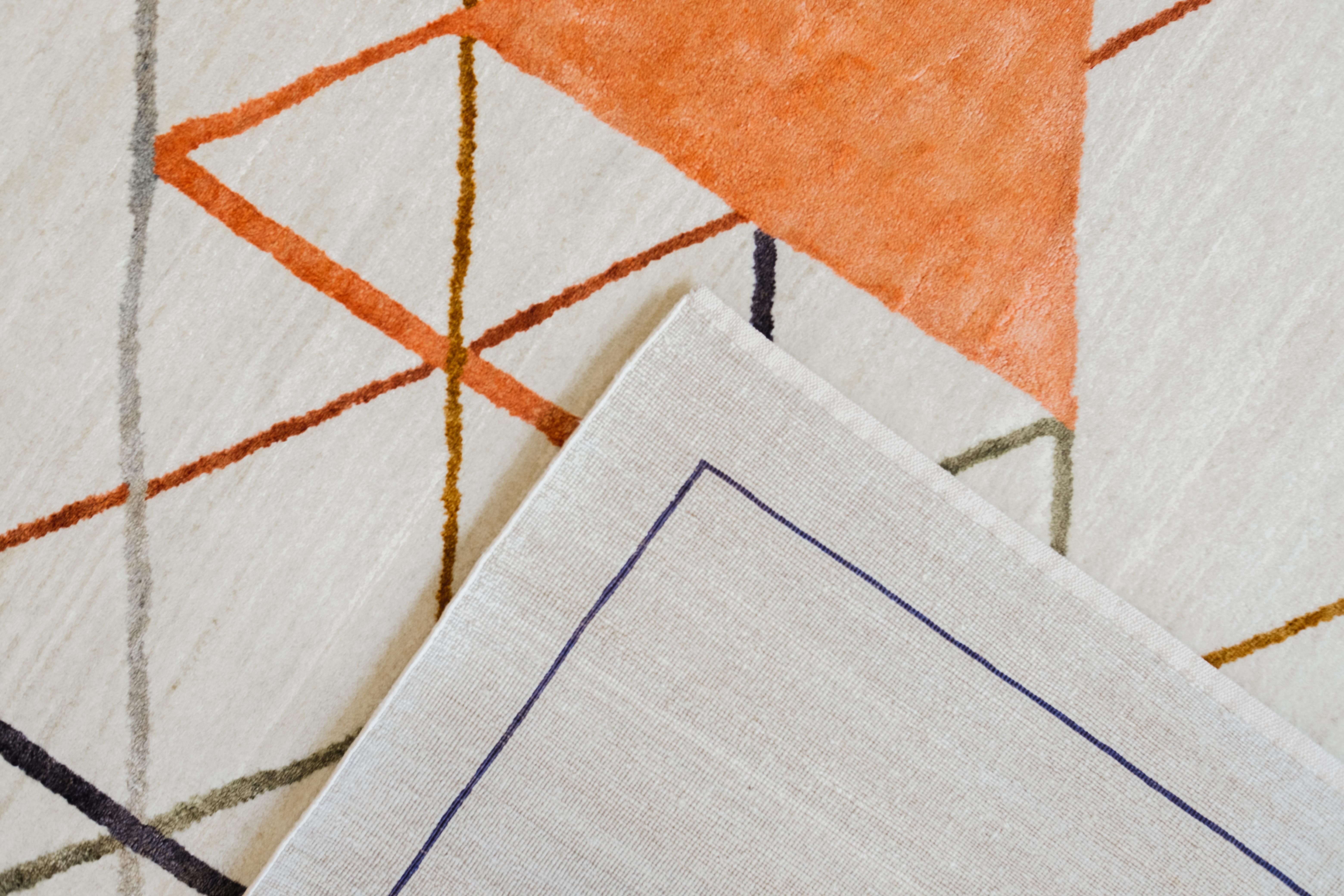 Tappeto persiano geometrico di ispirazione Bauhaus in seta colorata su lana crema 6' x 9' in vendita 5