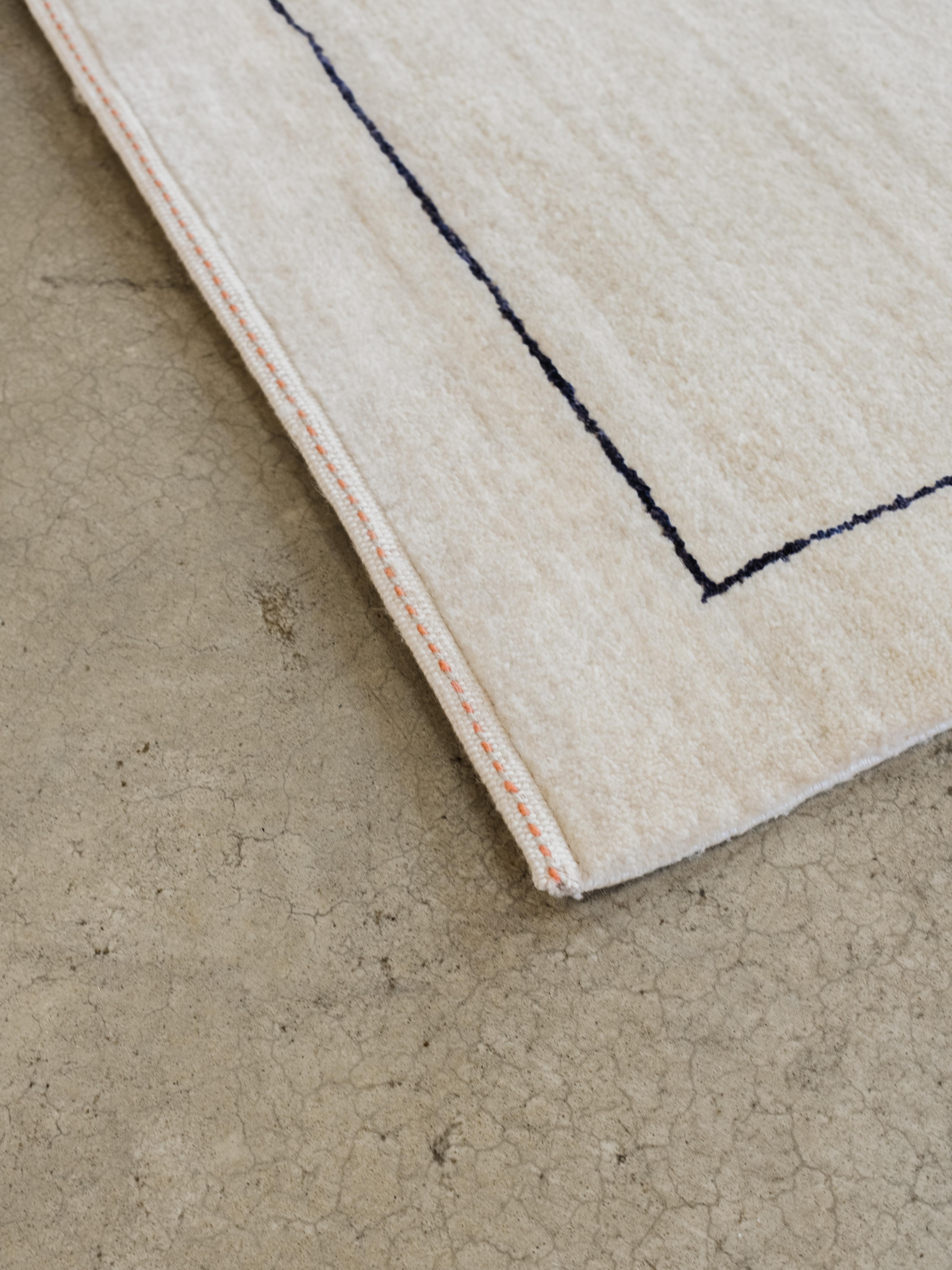 Tintura vegetale Tappeto persiano geometrico di ispirazione Bauhaus in seta colorata su lana crema 6' x 9' in vendita