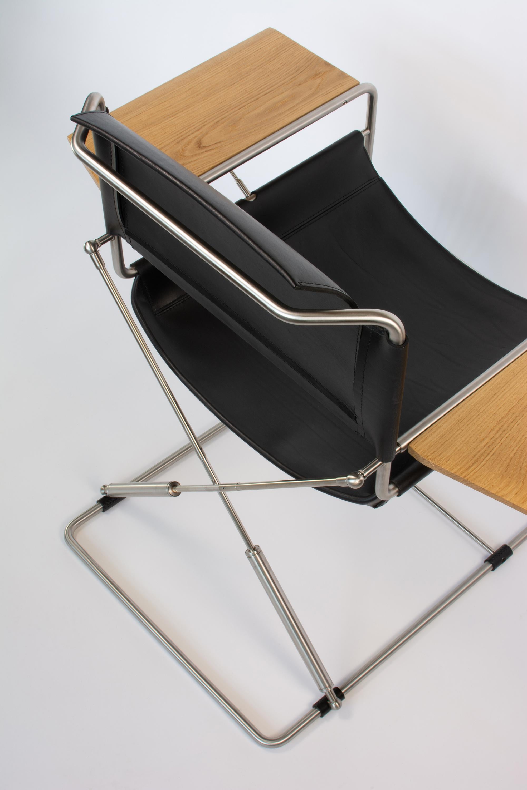Stainless Steel Bauhaus inspired Leather Chair allowing Rocking Motion For Sale
