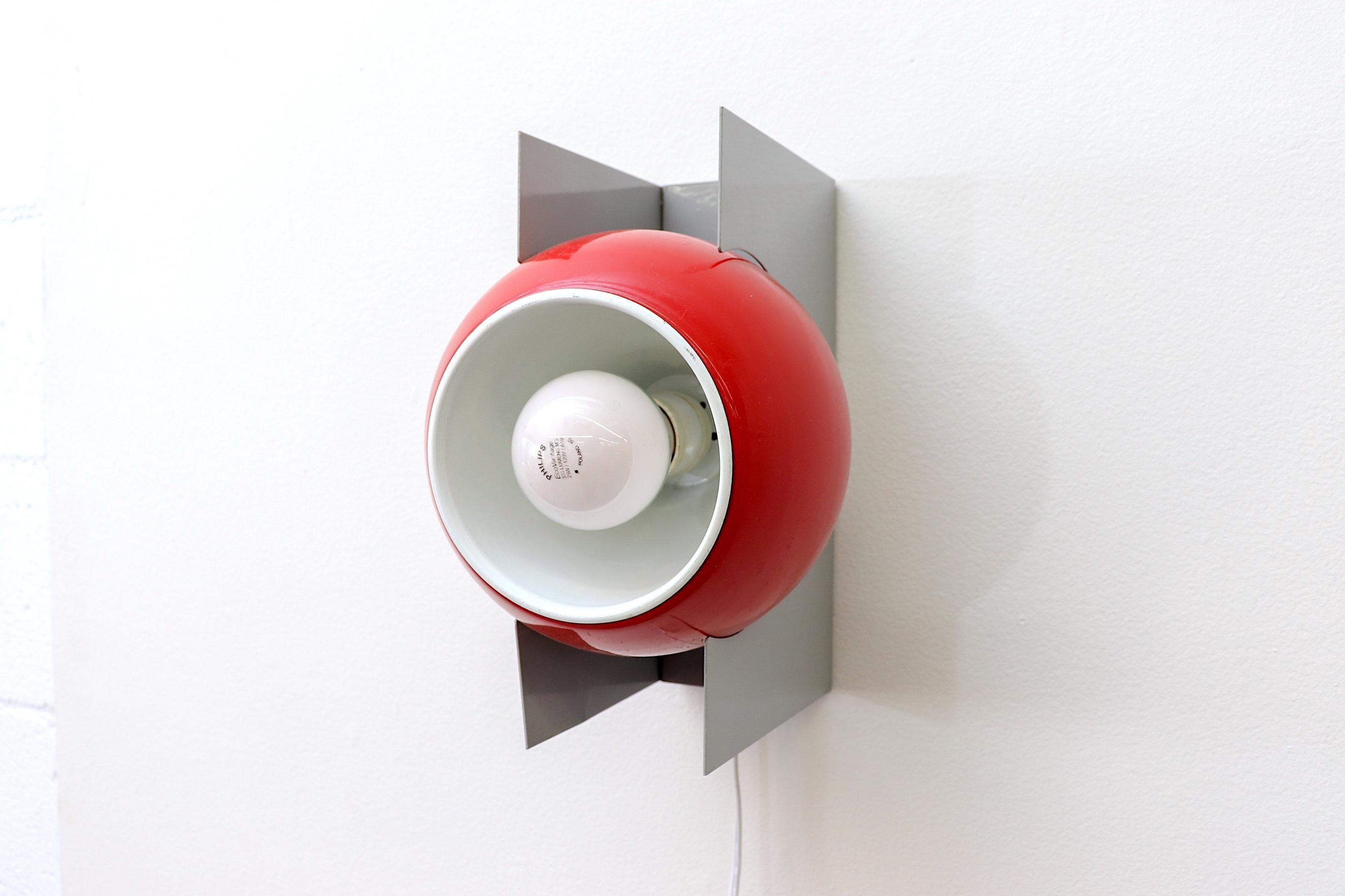Mid-Century Modern Bauhaus Inspired Mid-Century Red and Gray Wall Mount Globe Lamp For Sale