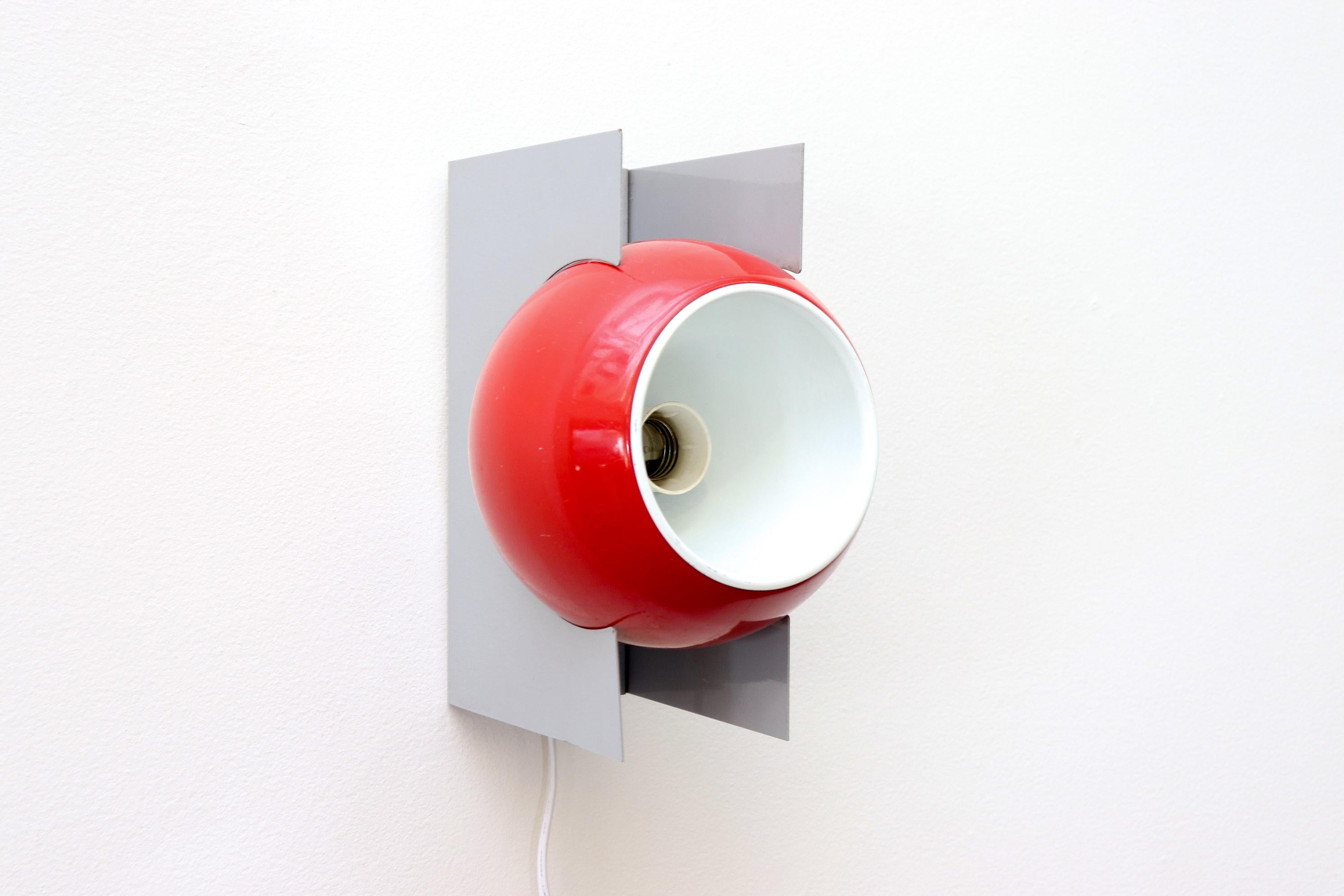 Dutch Bauhaus Inspired Mid-Century Red and Gray Wall Mount Globe Lamp For Sale