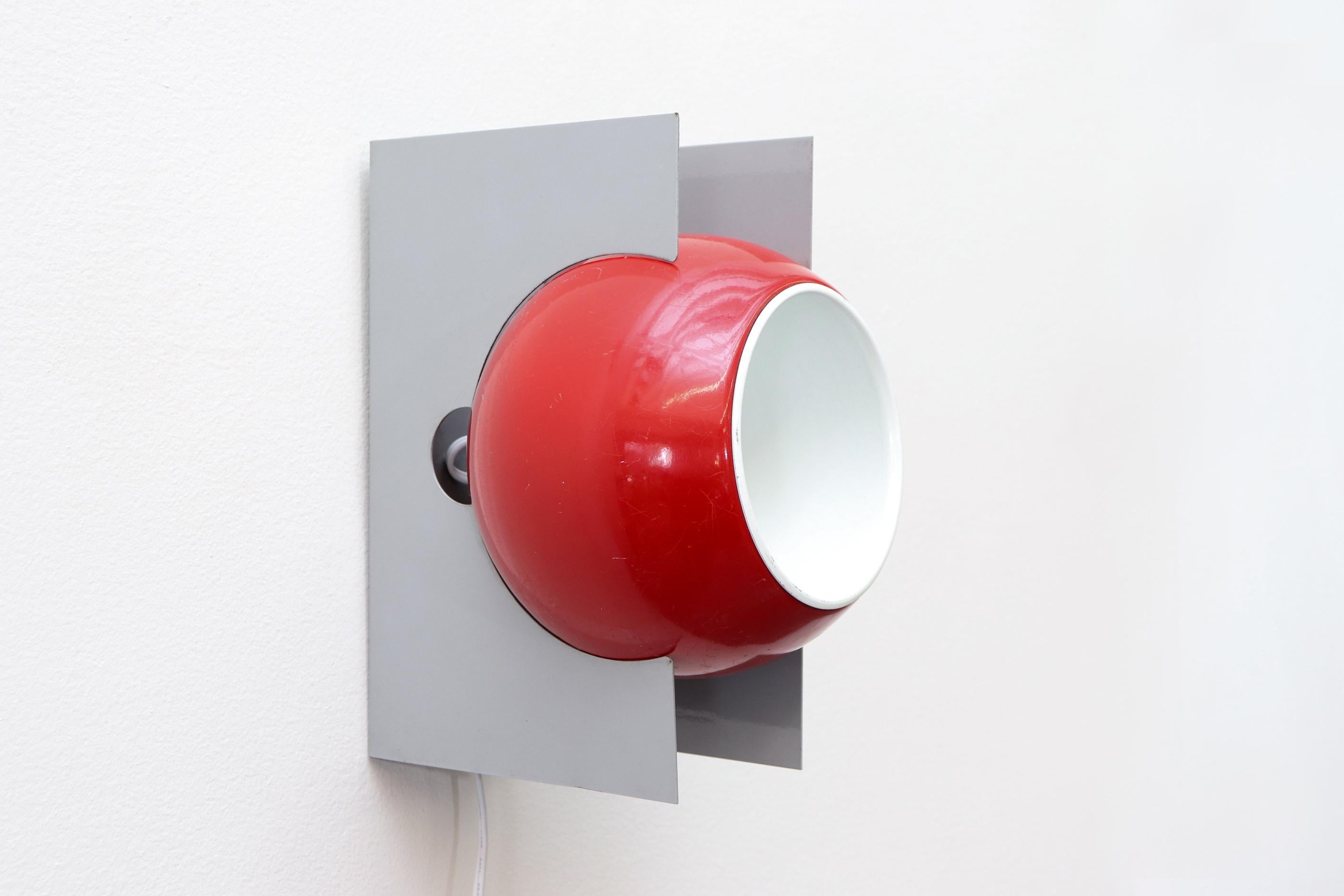Bauhaus Inspired Mid-Century Red and Gray Wall Mount Globe Lamp In Good Condition For Sale In Los Angeles, CA