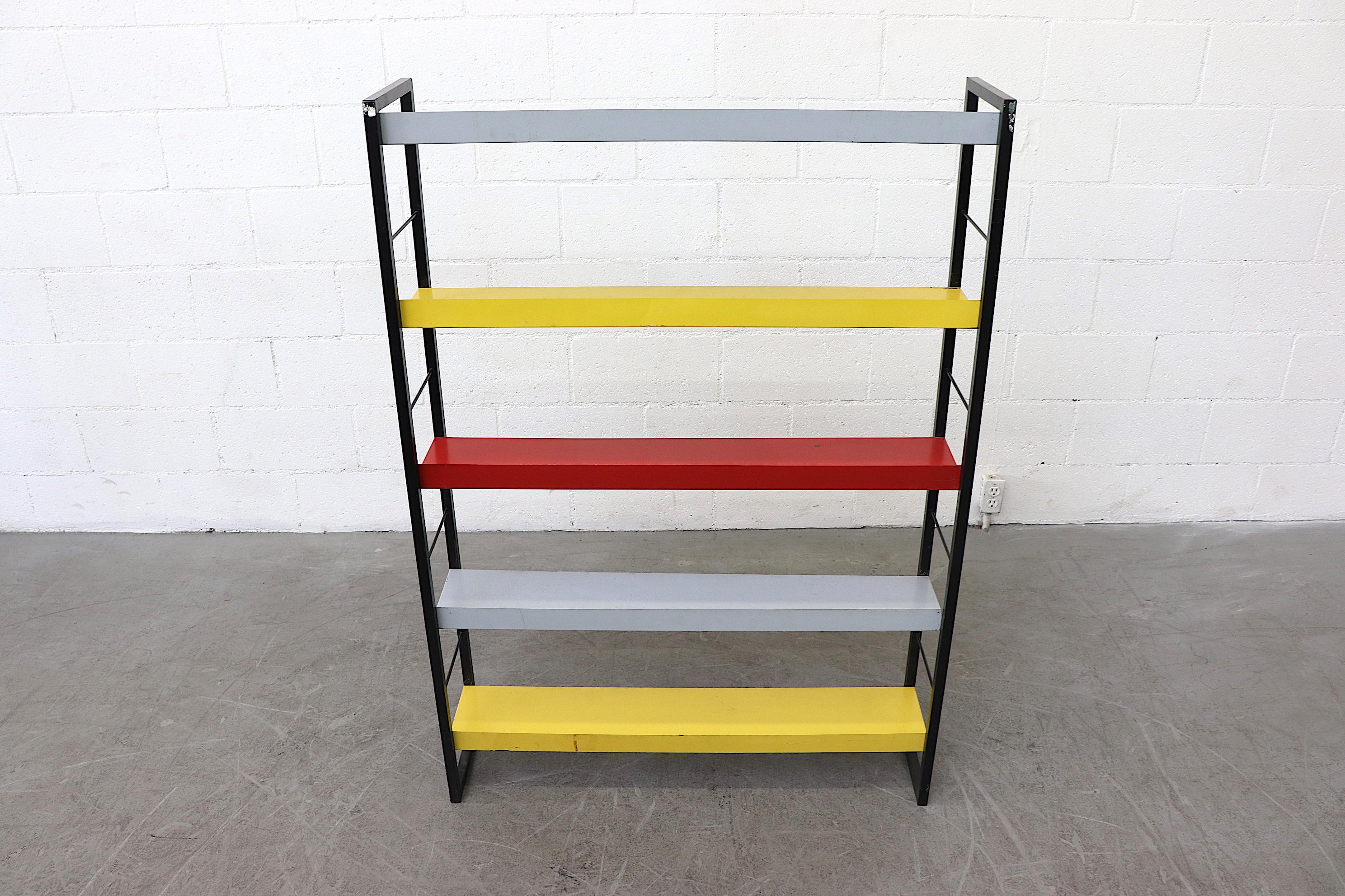 Mid-Century Modern Bauhaus Inspired Tomado Enameled Metal Standing Bookshelf