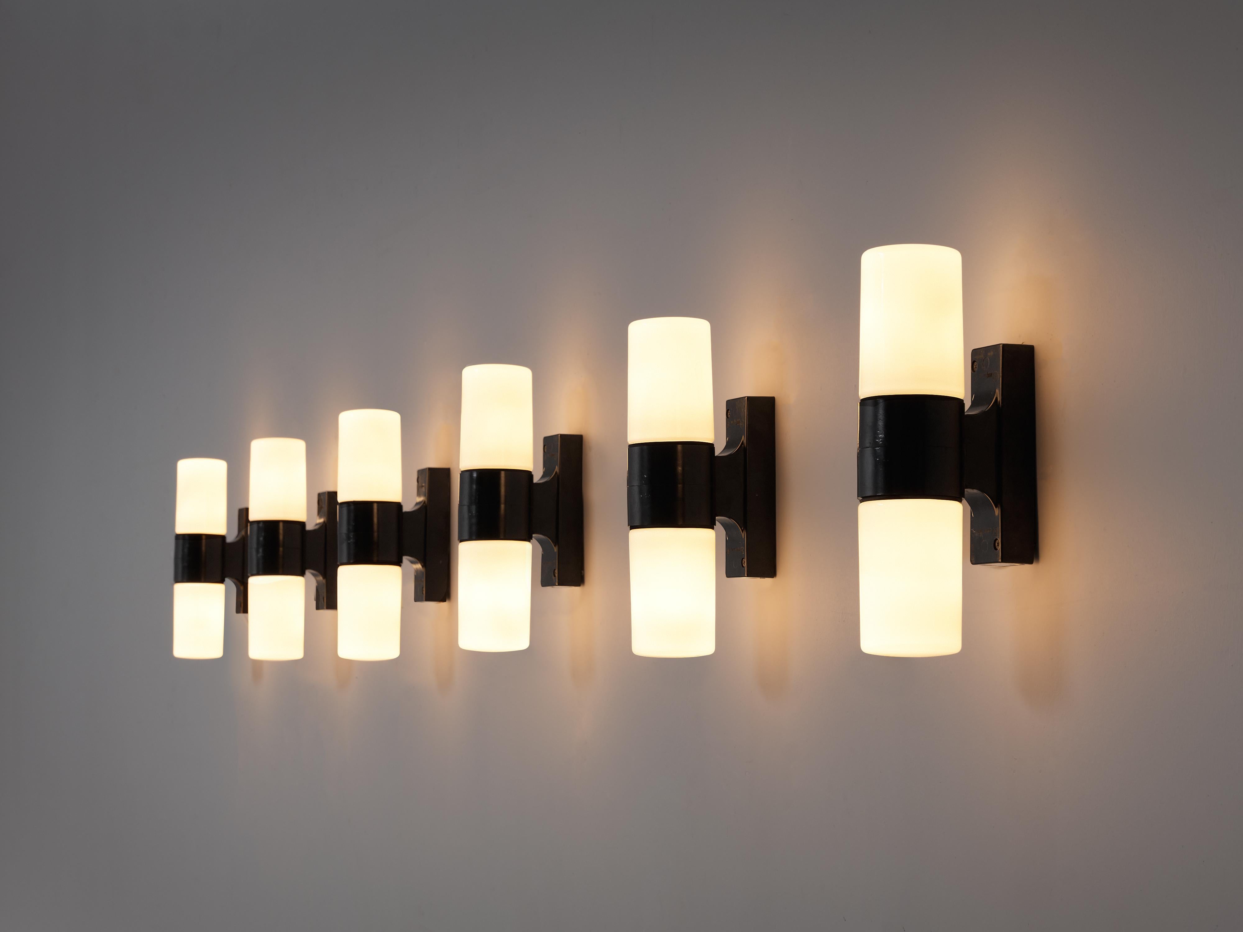 Czech Bauhaus Inspired Wall Lights in Black Bakelite and Opaline Glass