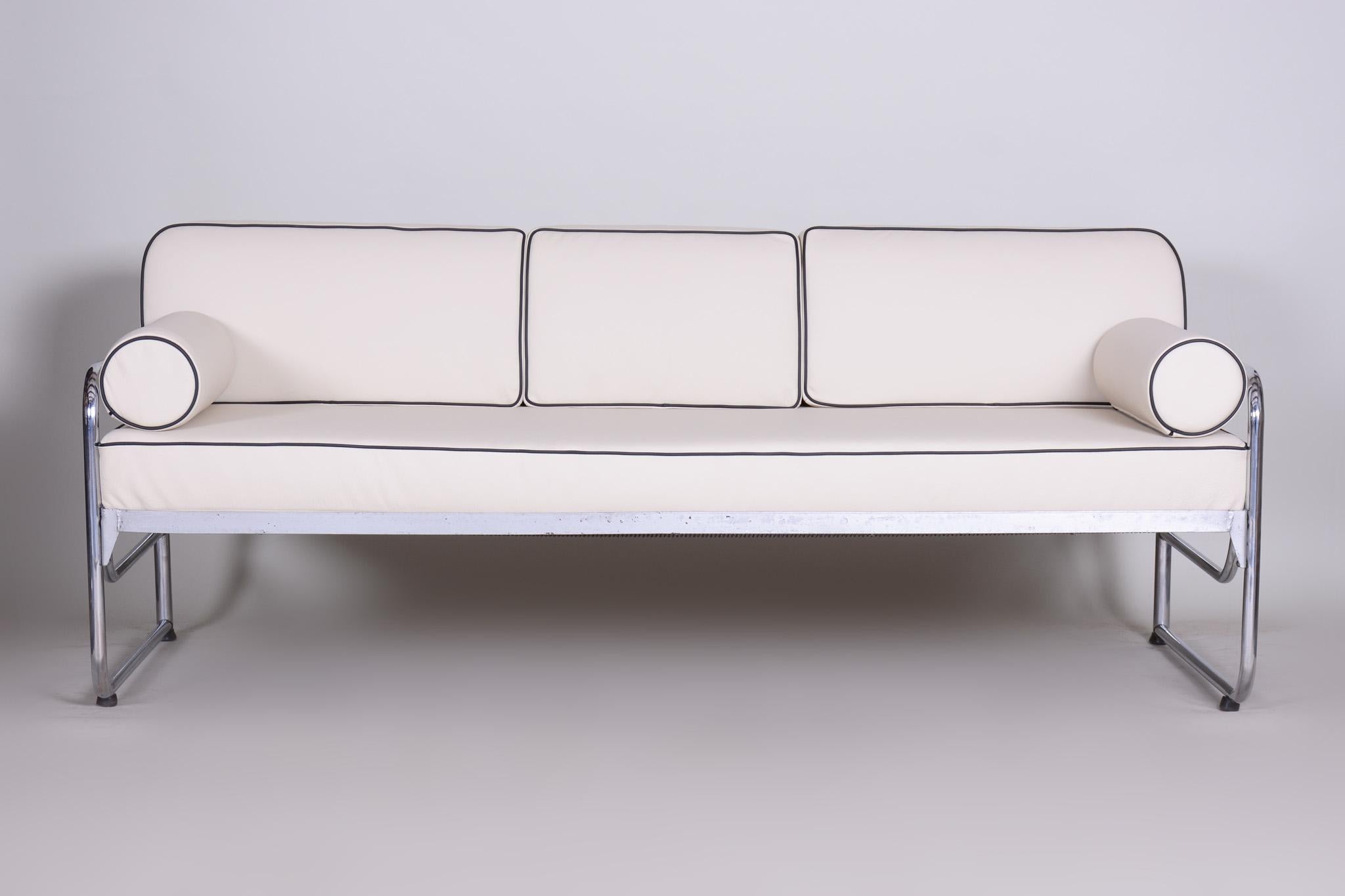Bauhaus Elfenbeinfarbenes Chromrohrsofa, Mücke-Melder, 1930er Jahre, Hochwertiges Leder im Zustand „Gut“ im Angebot in Brandys nad Labem, Středočeský kraj