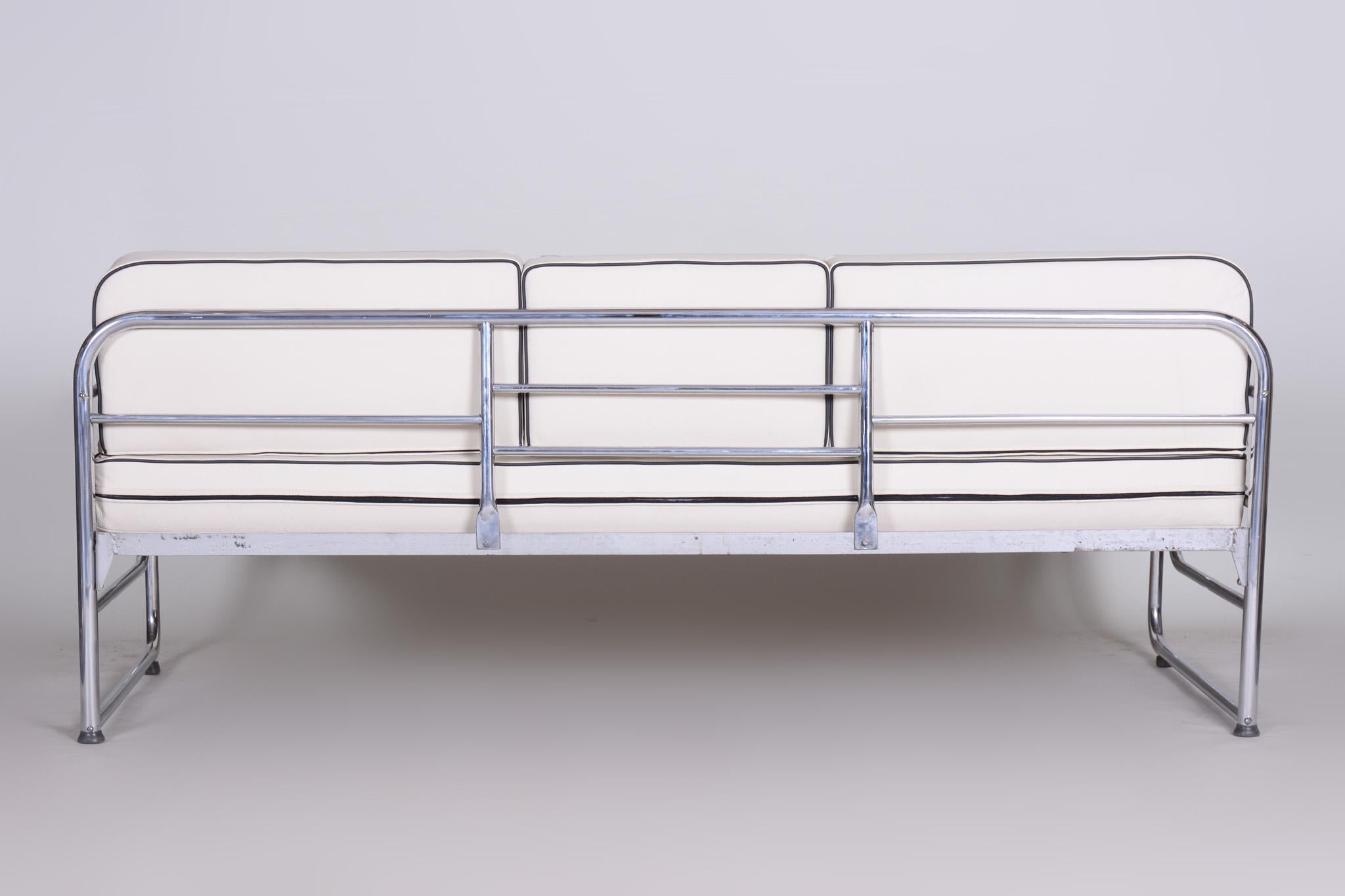 20th Century Bauhaus Ivory Tubular Chrom Sofa, Mücke-Melder, 1930s, High Quality Leather For Sale