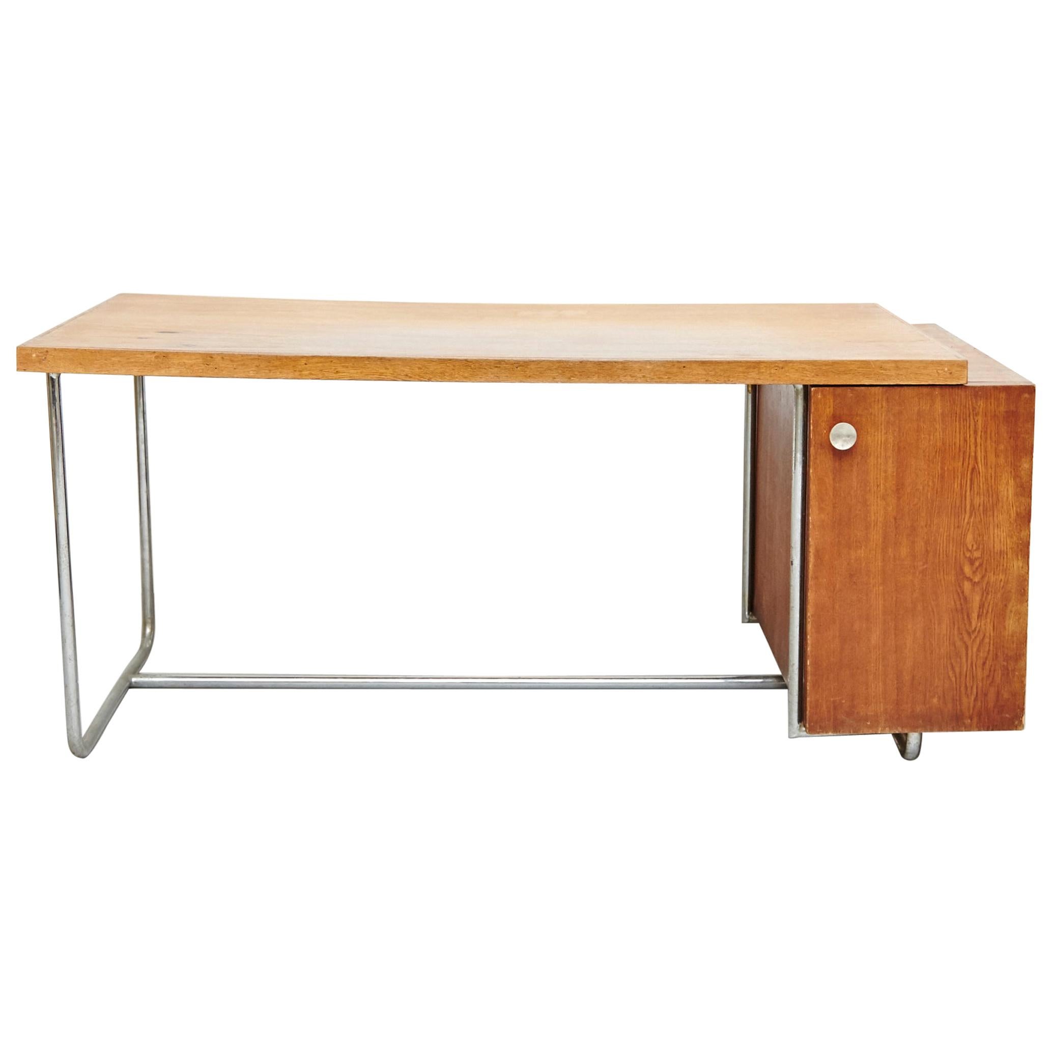 Bauhaus Large Desk in Wood and Tubular Metal, circa 1930