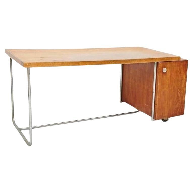 Bauhaus Large Desk in Wood and Tubular Metal, circa 1930