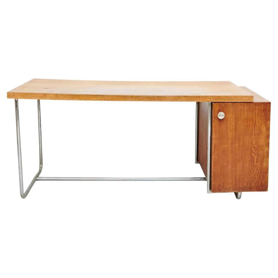 Bauhaus Large Desk in Wood and Tubular Metal, circa 1930 For Sale