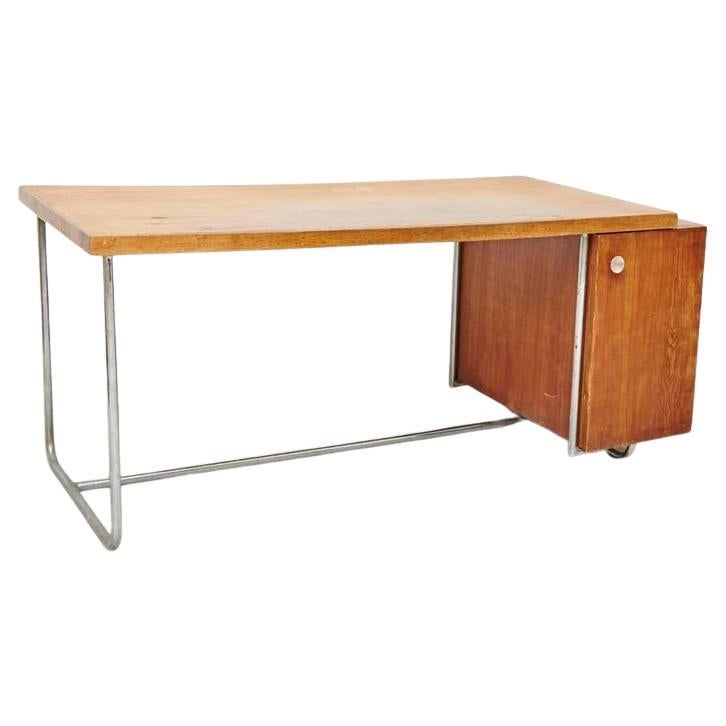 Bauhaus Large Desk in Wood and Tubular Metal, circa 1930 For Sale
