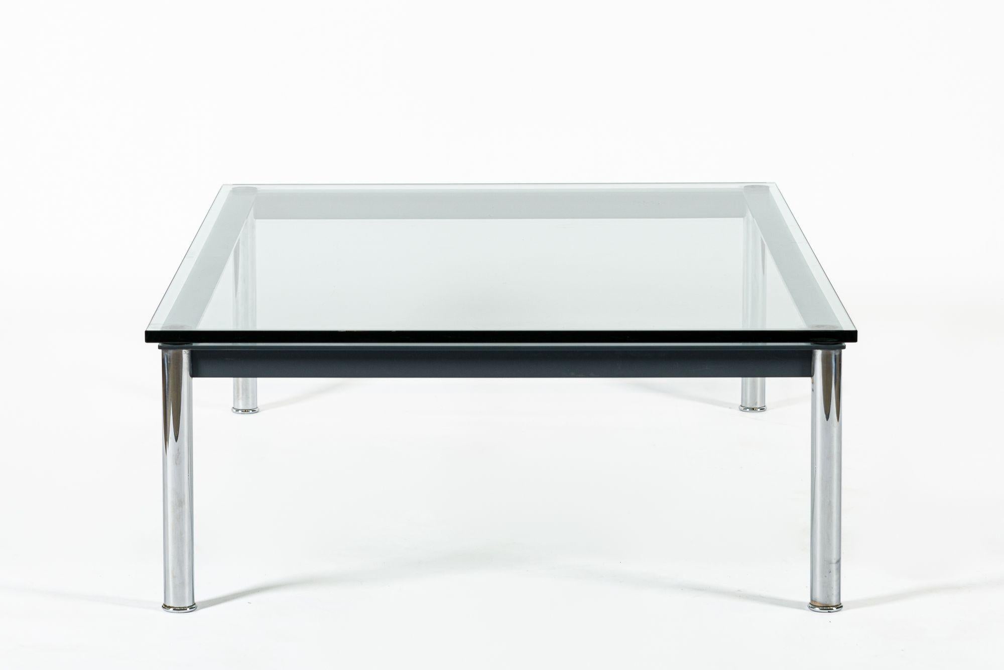 Steel Bauhaus LC10-P Low Glass Coffee Table by Le Corbusier for Cassina