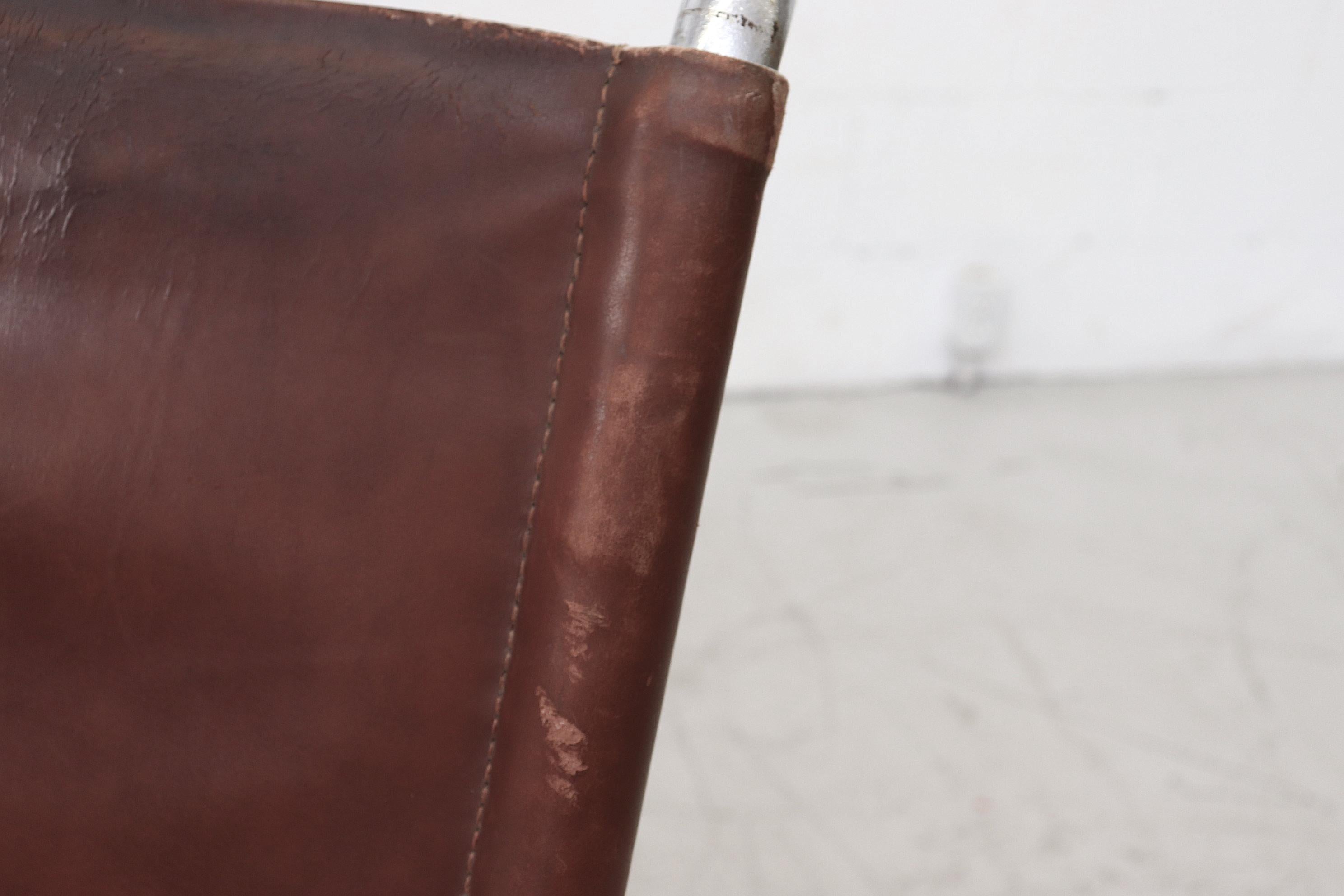 Marcel Breuer Style Bauhaus Dark Brown Leather and Tubular Chrome Armchair For Sale 1