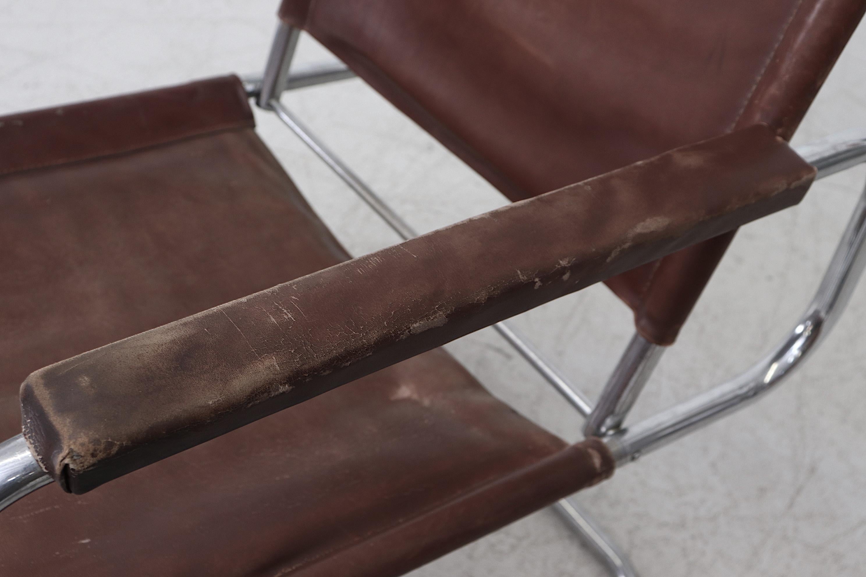 Fauteuil Bauhaus en cuir brun foncé et chrome tubulaire de style Marcel Breuer en vente 4