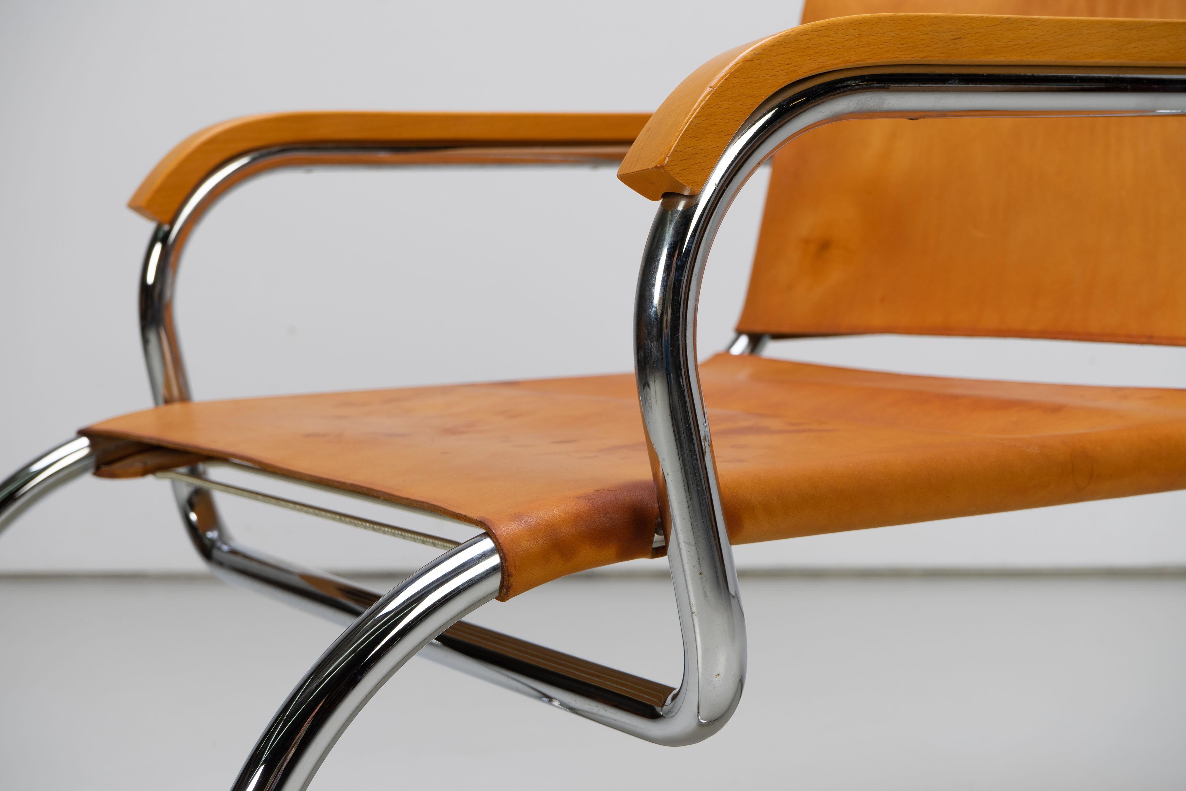 Italian Bauhaus Leather Cantilever Chairs by Franco Albini Triennale, 1933