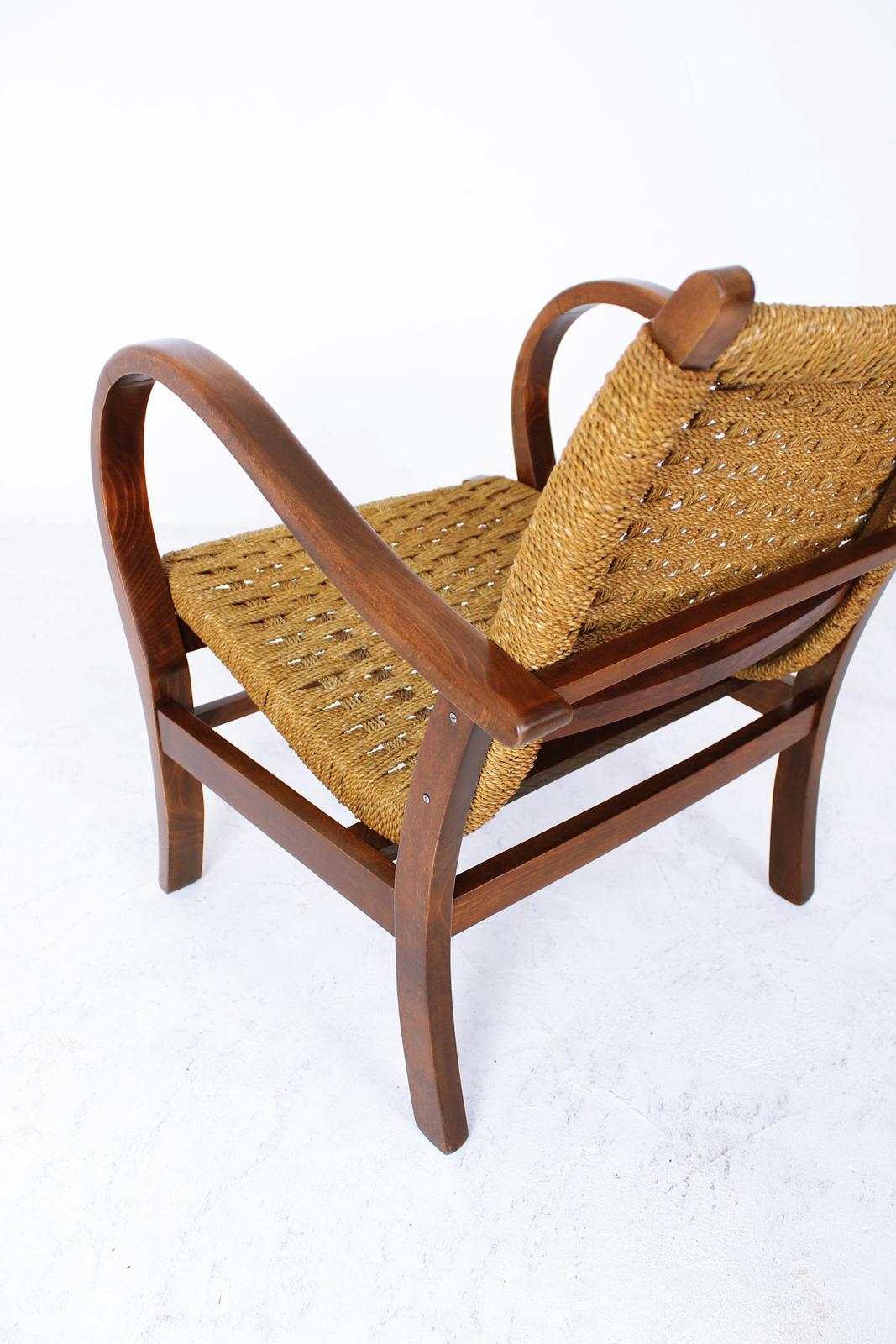 Bauhaus Lounge Armchair Rope and Stained Beech by Erich Dieckmann Germany, 1930s 6