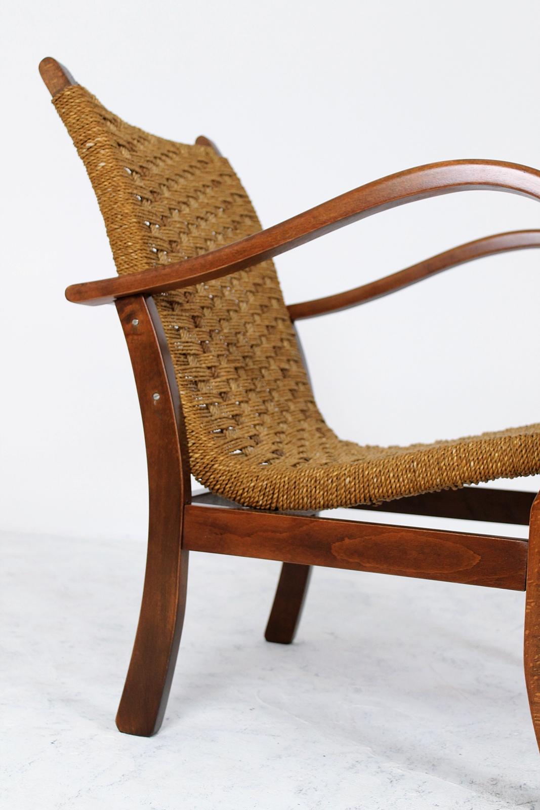 Bauhaus Lounge Armchair Rope and Stained Beech by Erich Dieckmann Germany, 1930s 7