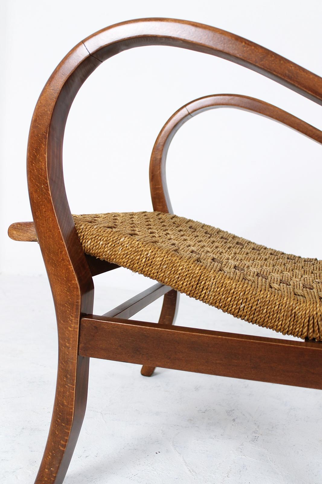 Bauhaus Lounge Armchair Rope and Stained Beech by Erich Dieckmann Germany, 1930s 8