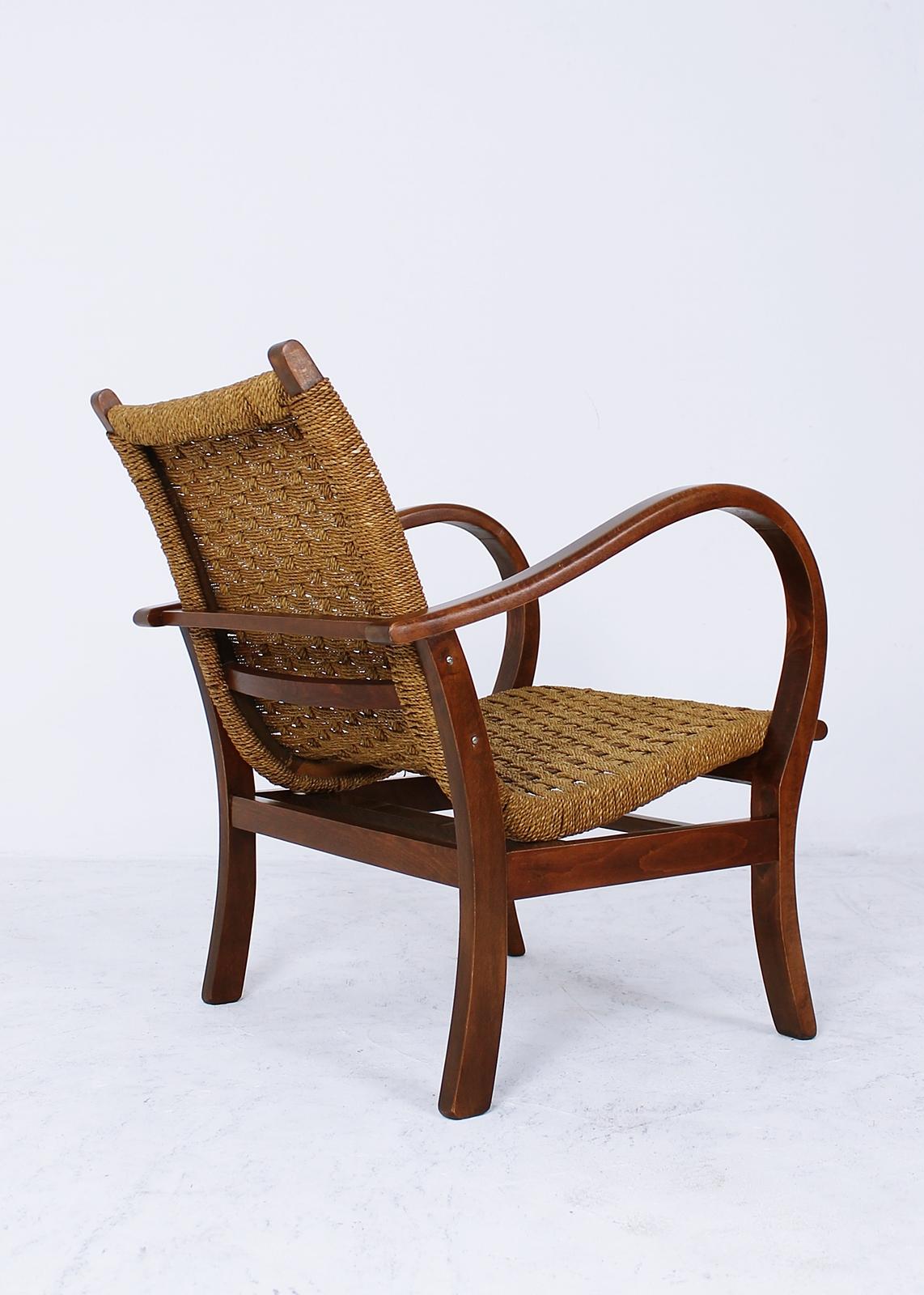 Bauhaus Lounge Armchair Rope and Stained Beech by Erich Dieckmann Germany, 1930s 1