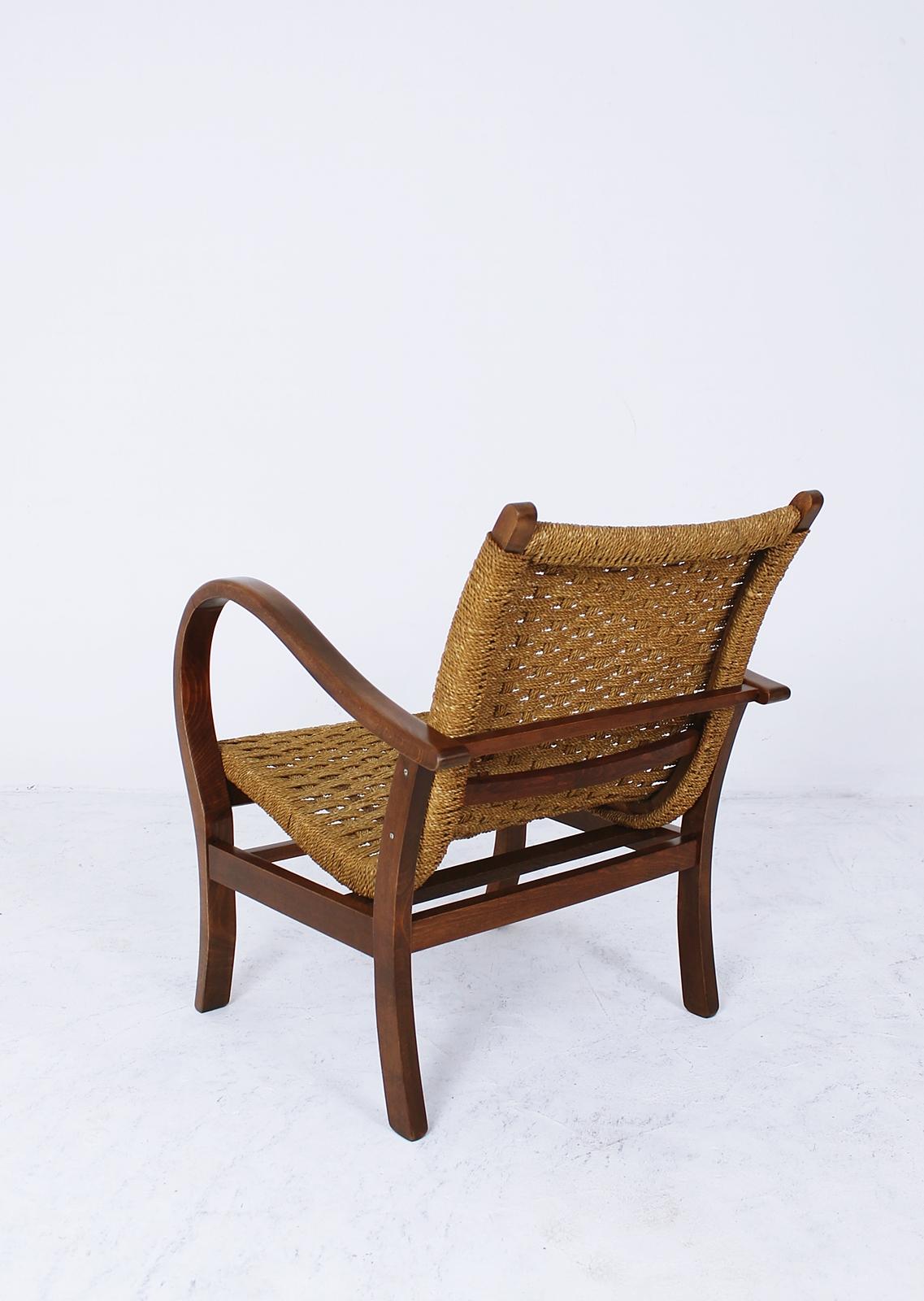 Bauhaus Lounge Armchair Rope and Stained Beech by Erich Dieckmann Germany, 1930s 3