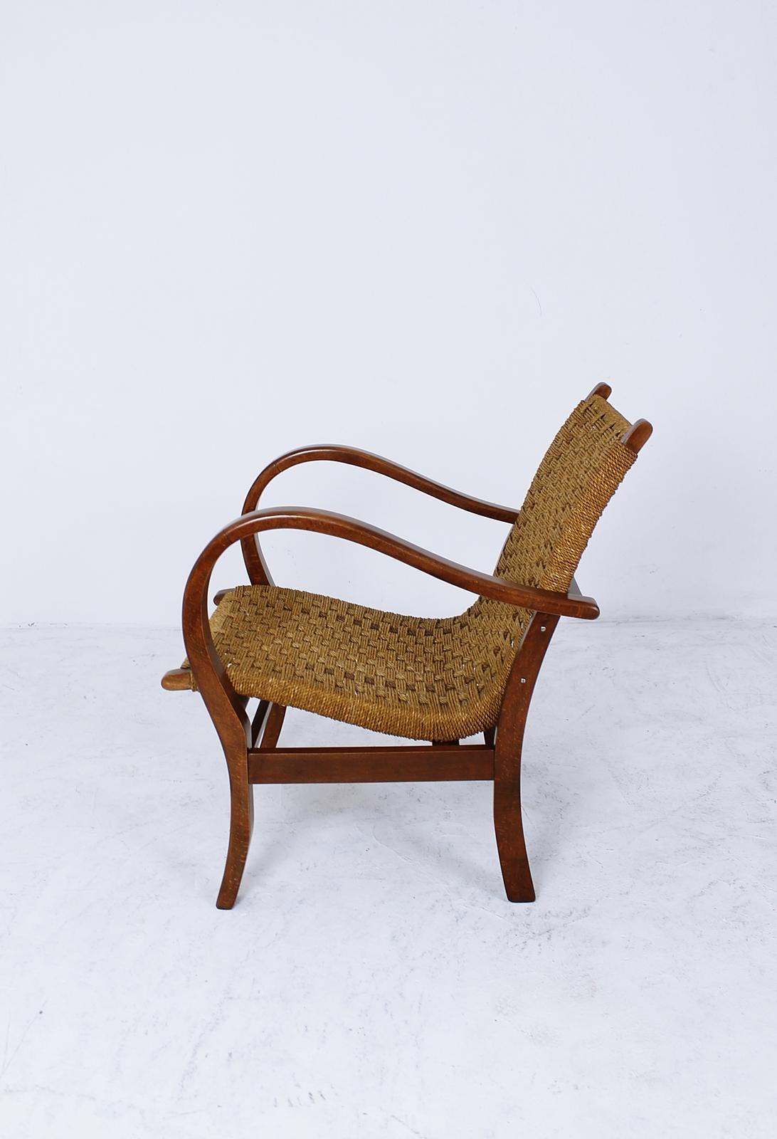 Bauhaus Lounge Armchair Rope and Stained Beech by Erich Dieckmann Germany, 1930s 4