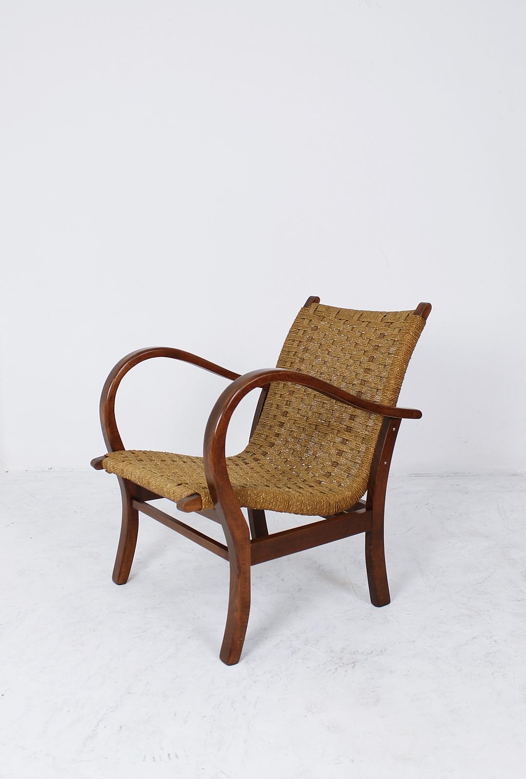 Bauhaus Lounge Armchair Rope and Stained Beech by Erich Dieckmann Germany, 1930s 5