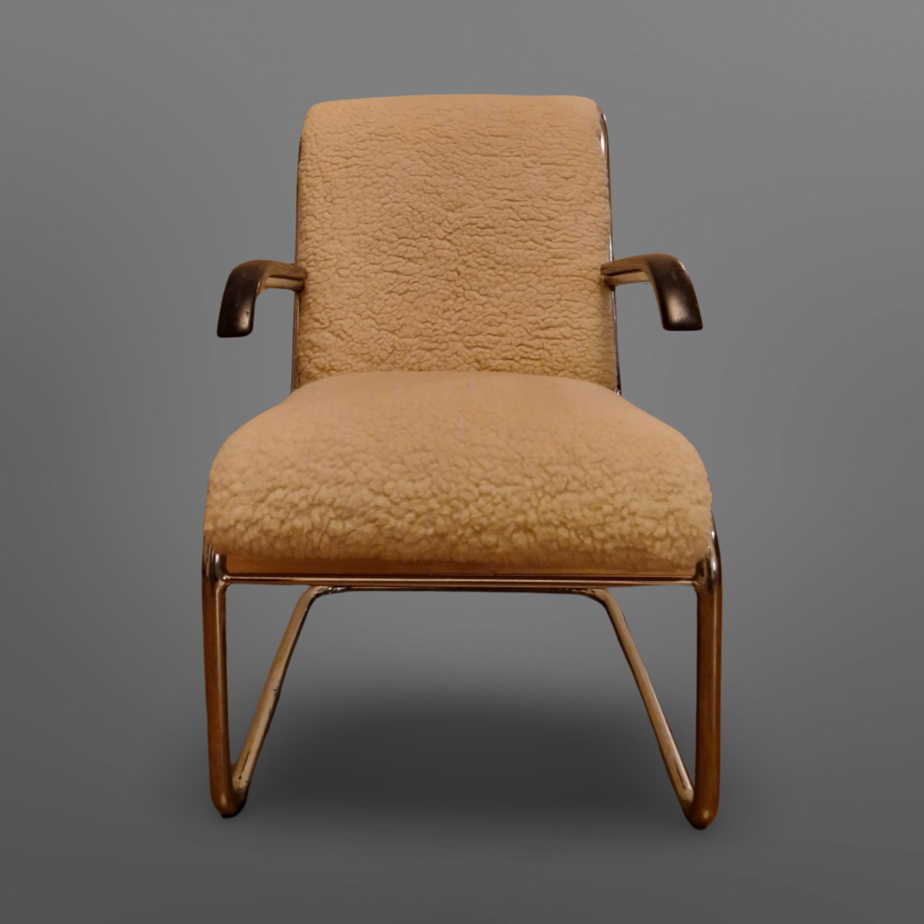 Bauhaus lounge chair with wool teddy upholstery, Netherlands 1930s 4