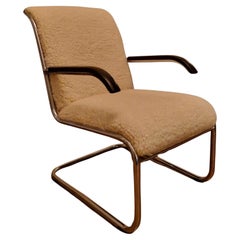 Bauhaus lounge chair with wool teddy upholstery, Netherlands 1930s