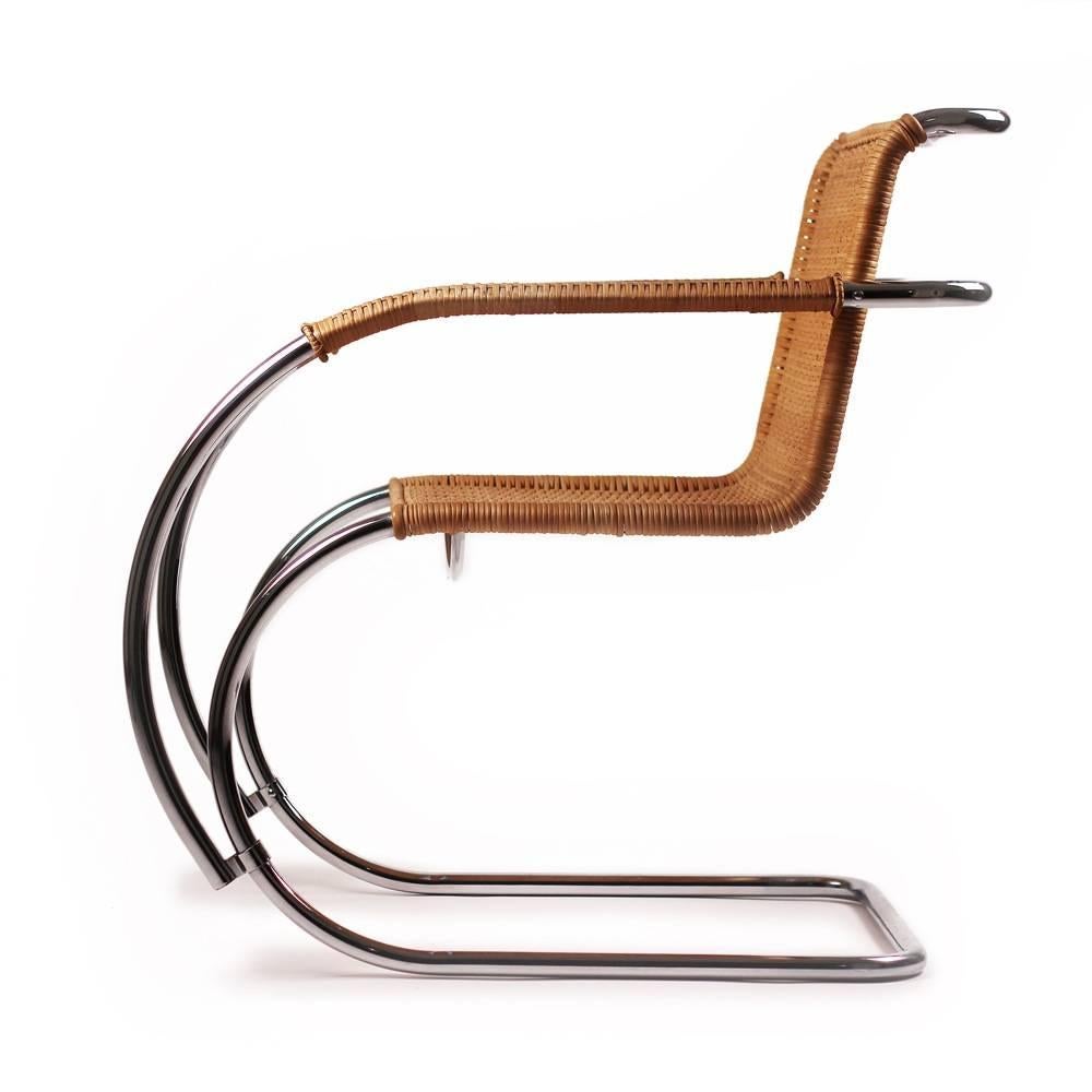 Designer: Ludwig Mies van der Rohe (1886-1969)
Maker: Stending 1970s
Country: Germany/Denmark

A set of four MR20 cantilevered chrome and wicker work seat chairs. This chair is a version of the chair the Mies presented at the model housing