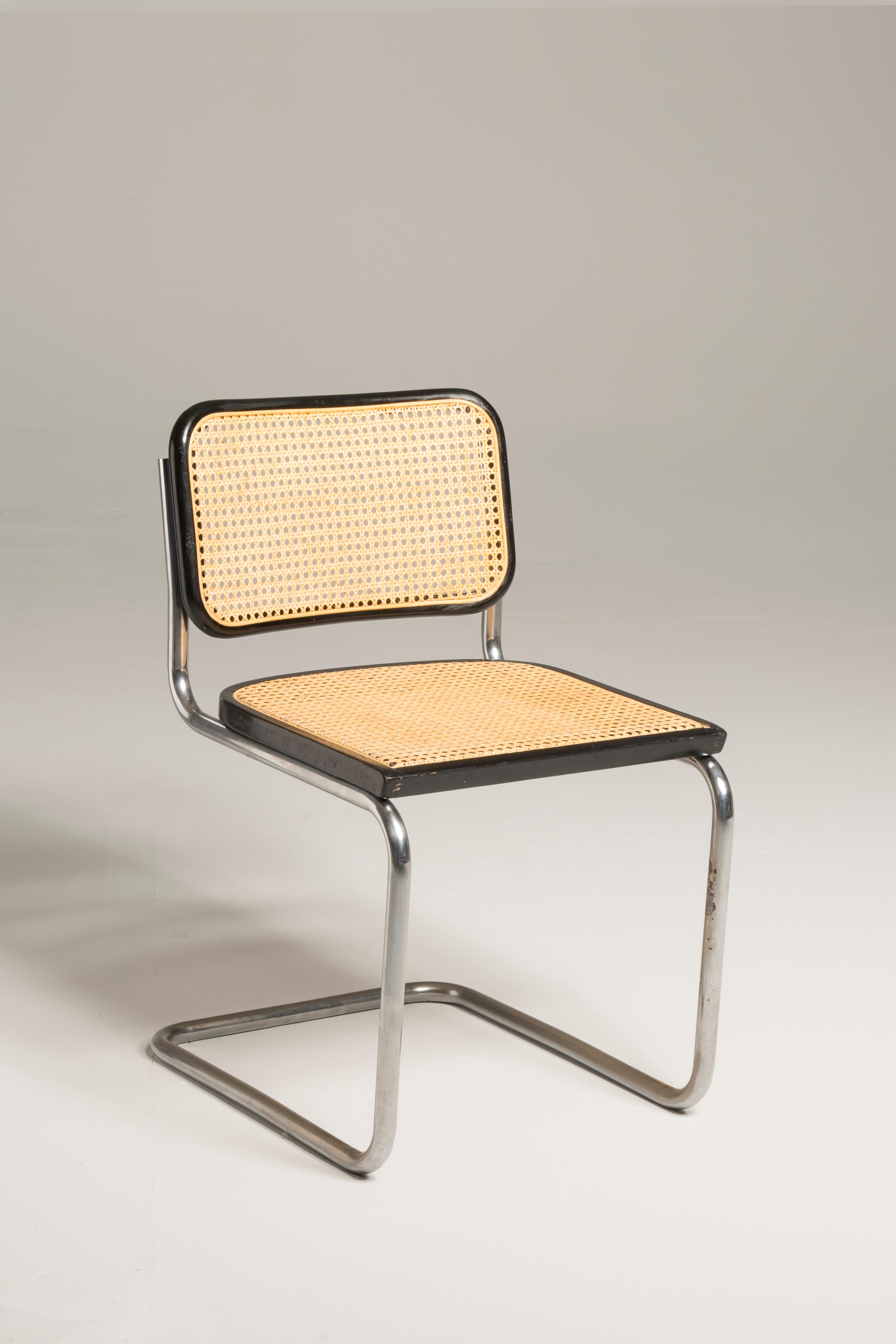 Marcel Breuer Cesca chairs for Knoll Production, 18 chairs available. Group of 18 can be divided into smaller ones.
Cesca chair model n B 32, was designed in 1928 by Marcel Breuer, using tubular steel according to the Bauhaus ideology. In 1928, it