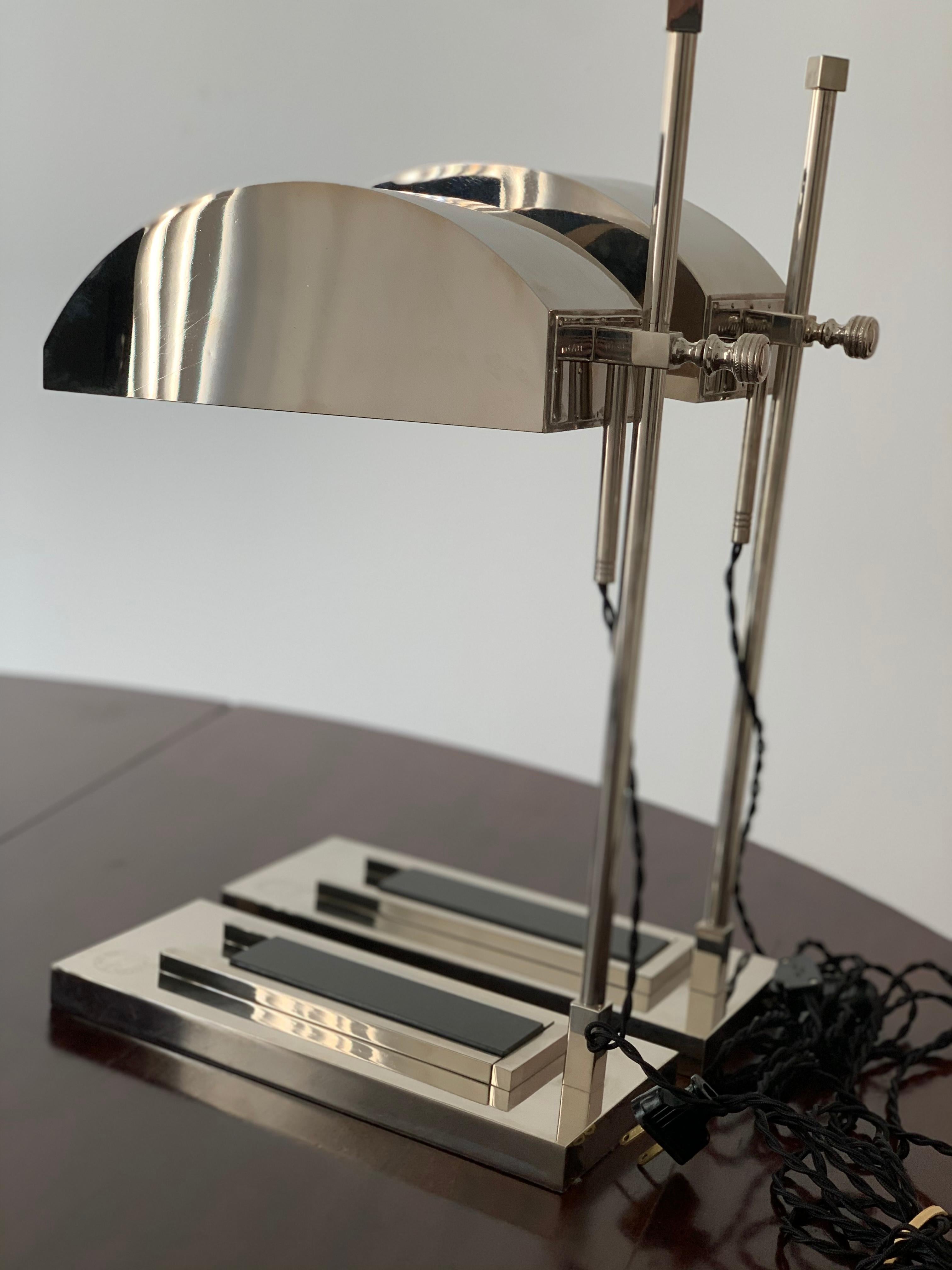 Authentic Marcel Breuer lamps, circa 1925

circa 1925 engraved 100/12 + 100/31

Designed for the international exposition of modern industrial decorative arts, Paris. Composed of brass plated nickel and stamped “Exposition Paris 1925”

Two