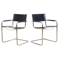 Bauhaus Mart Stam Leather & Chrome Cantilever Arm Chairs
