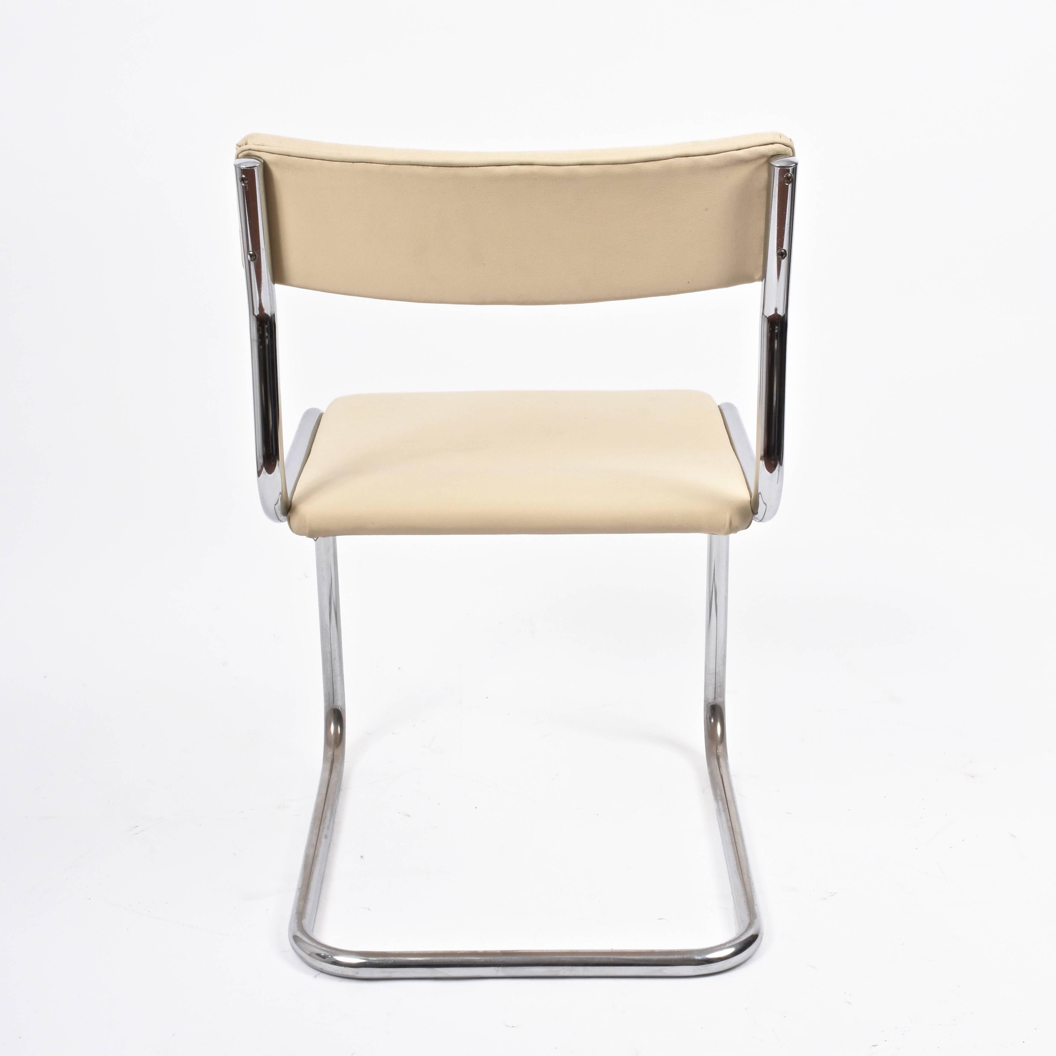 Bauhaus Metal and White Faux Leather Italian Chairs in Breuer Style, 1970s 1