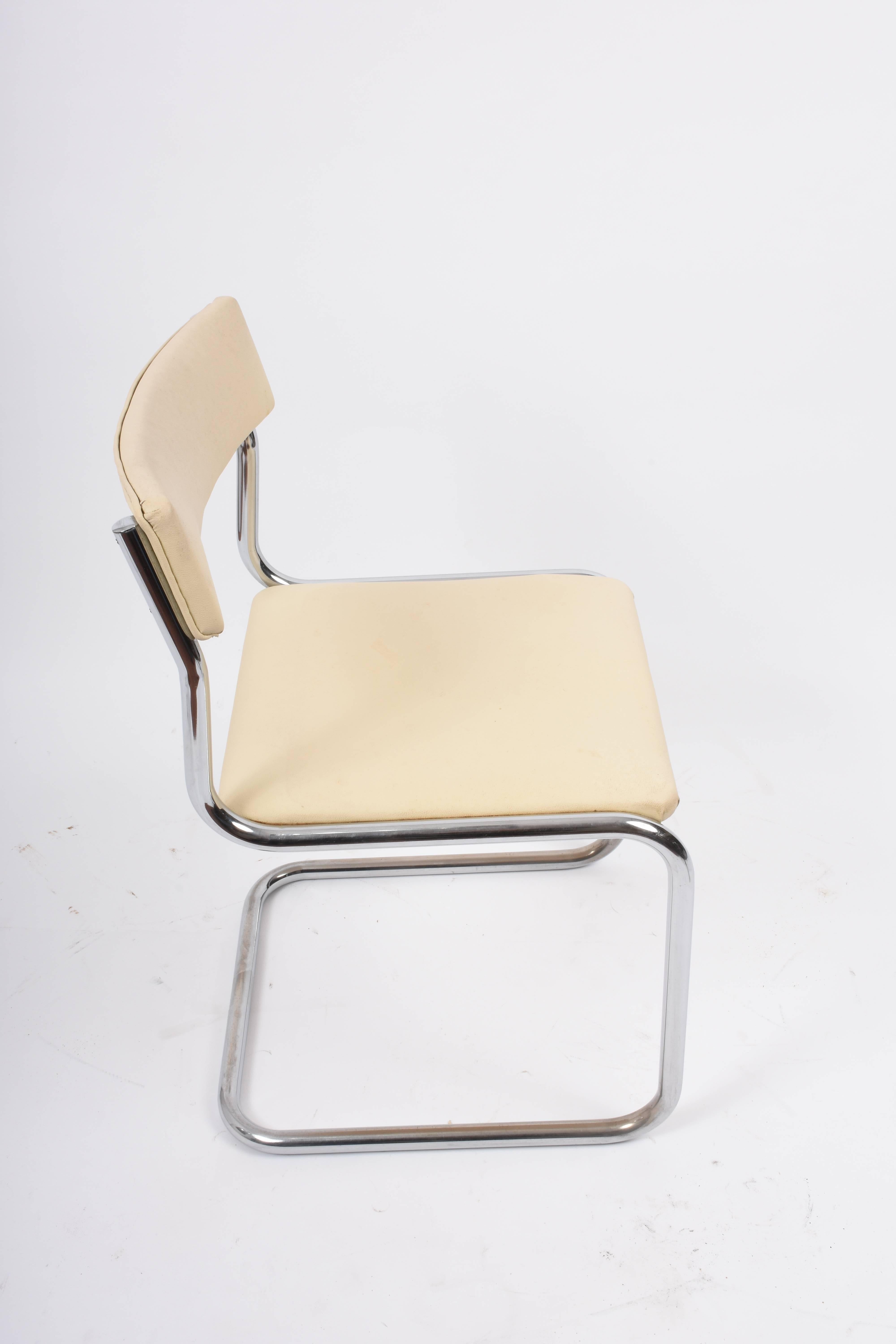 Bauhaus Metal and White Faux Leather Italian Chairs in Breuer Style, 1970s 4