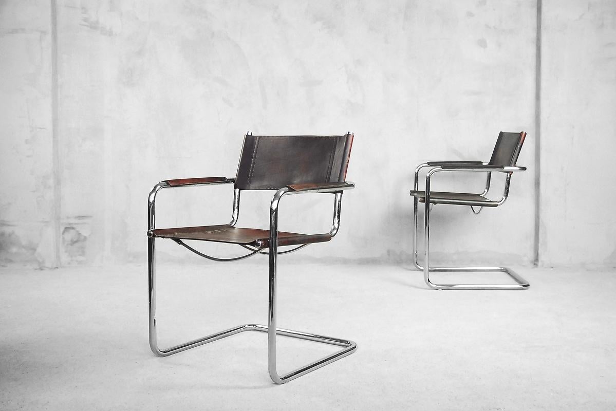 Bauhaus MG5 Leather Chairs by Matteo Grassi for Centro Studio, 1960s, Set of 4 For Sale 6