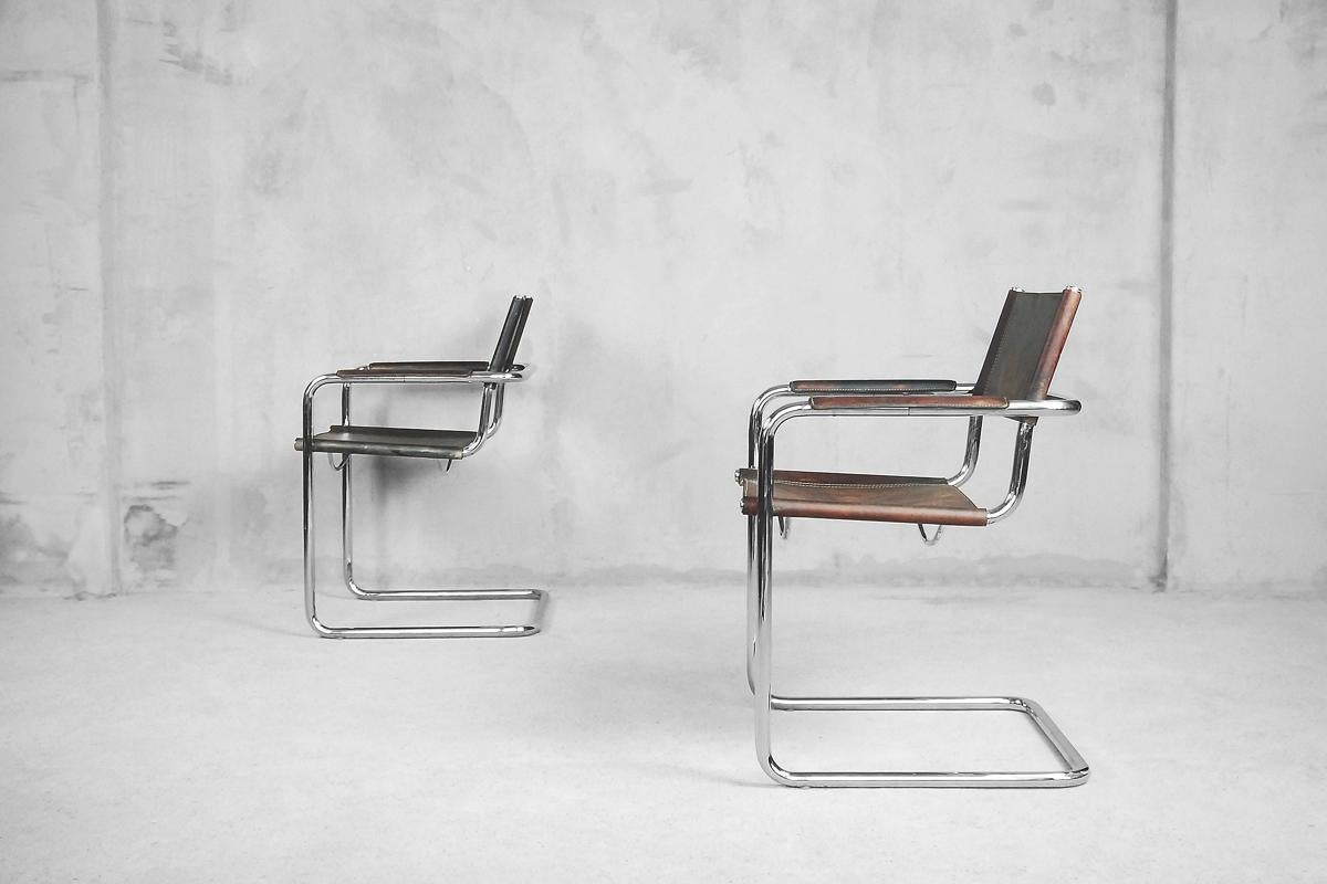 Bauhaus MG5 Leather Chairs by Matteo Grassi for Centro Studio, 1960s, Set of 4 For Sale 14