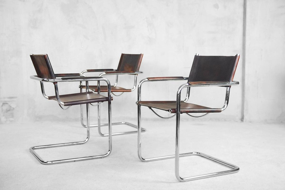 Bauhaus MG5 Leather Chairs by Matteo Grassi for Centro Studio, 1960s, Set of 4 For Sale 3