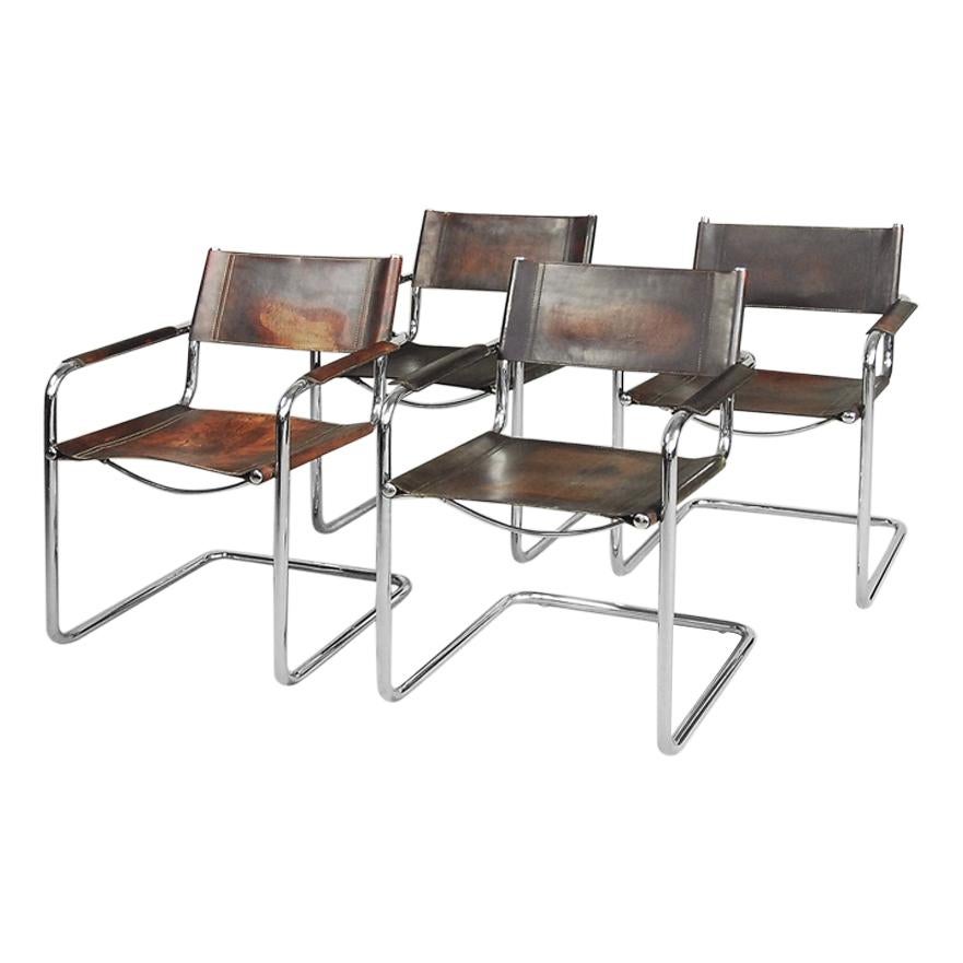 Bauhaus MG5 Leather Chairs by Matteo Grassi for Centro Studio, 1960s, Set of 4 For Sale