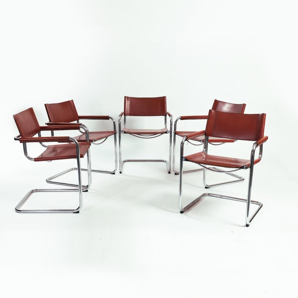 Bauhaus mg5 s 34 Marcel Breuer Mart Stam swing chairs in brown, set of 5 3