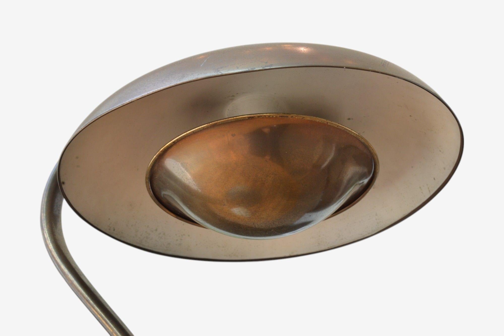 Metà XX secolo Bauhaus, Mid-Century Modern, Desk Lamp, Gilt Metal, Germany, 1930s in vendita