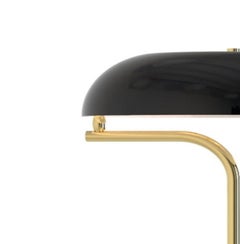 Bauhaus/Mid Century Table Lamp: Lt. Gold finish w/ Black Enameled Metal Shade