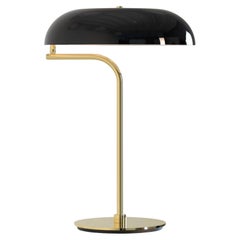 Bauhaus/Mid Century Table Lamp: Lt. Gold finish w/ Black Enameled Metal Shade