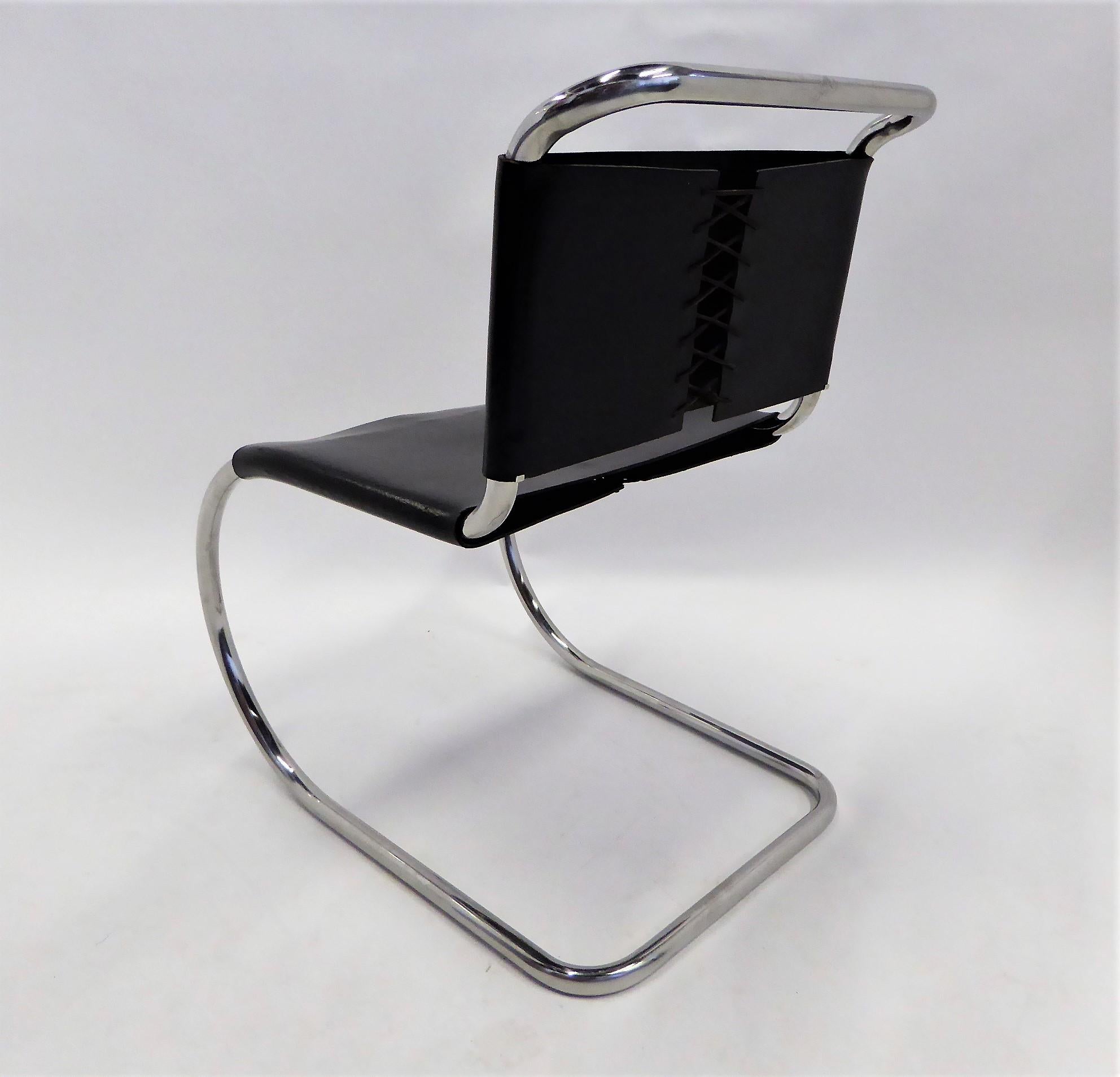 Mid-Century Modern Bauhaus Modern Black Leather Knoll MR10 Dining Chair Mies van der Rohe