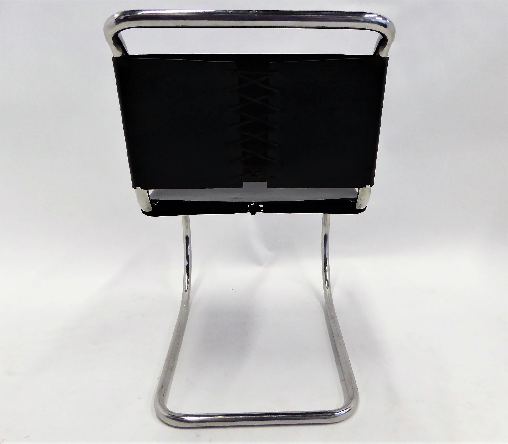 American Bauhaus Modern Black Leather Knoll MR10 Dining Chair Mies van der Rohe